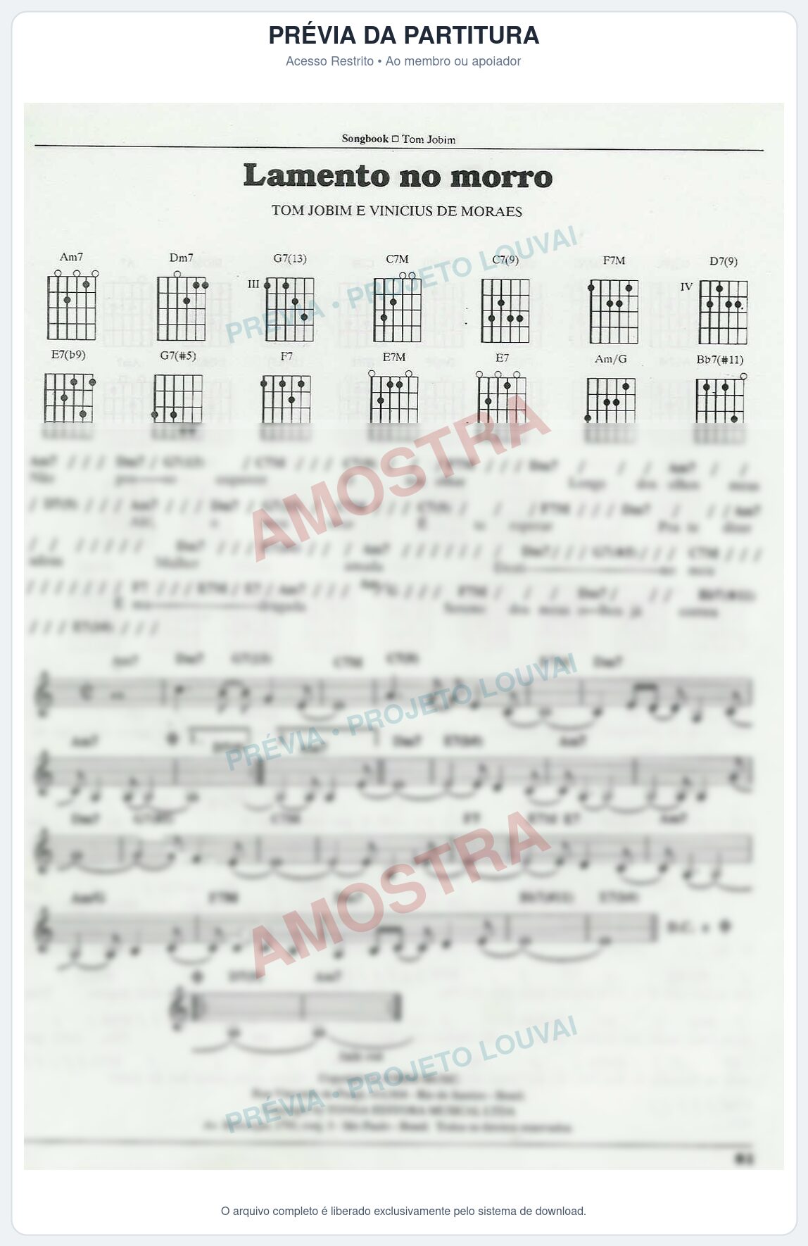 Prévia protegida da primeira página da partitura Partitura para Saxofone Tenor - Lamento no morro - Tom Jobim