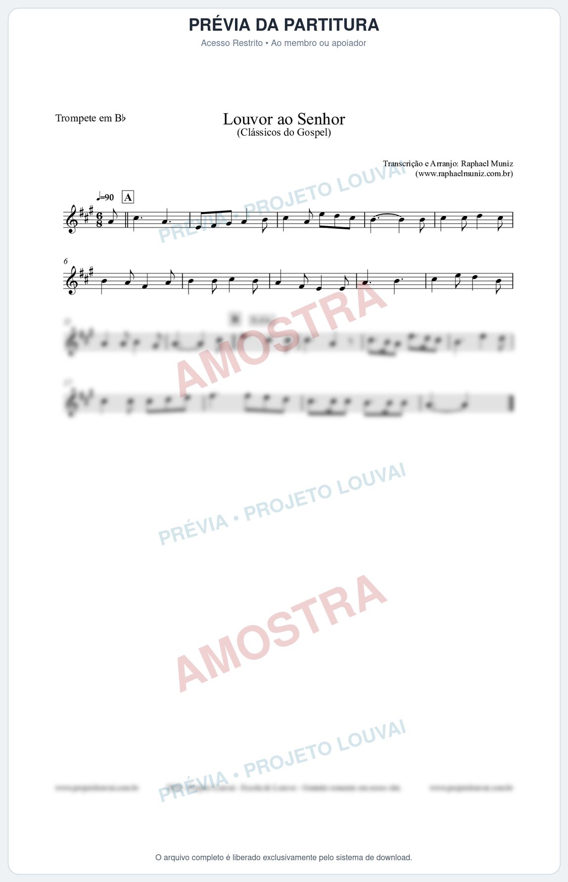 Prévia protegida da primeira página da partitura Partitura para Trompete em Bb - Louvor ao Senhor - Cantor Cristão nº3 - Clássicos do Gospel
