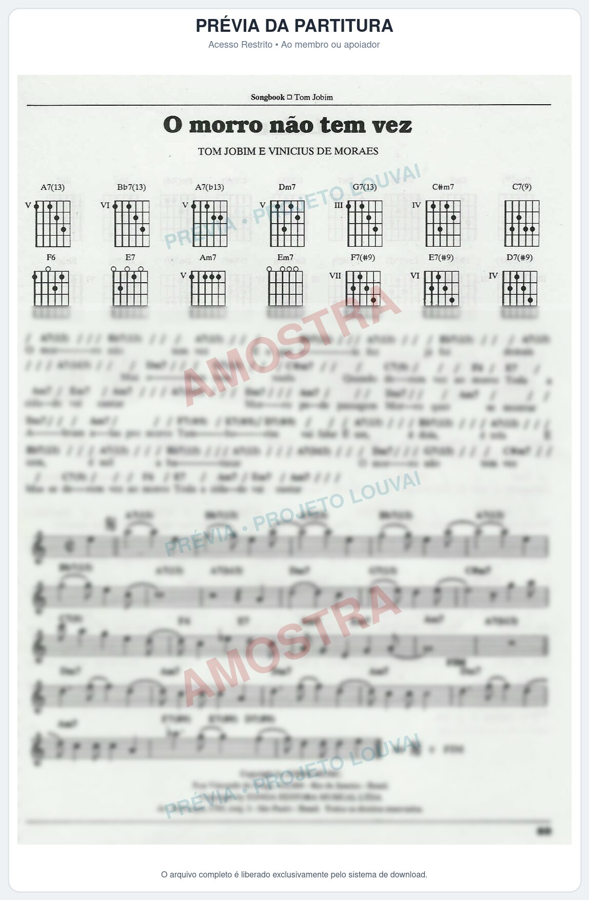 Prévia protegida da primeira página da partitura Partitura para Saxofone Tenor - O Morro não tem vez - Tom Jobim