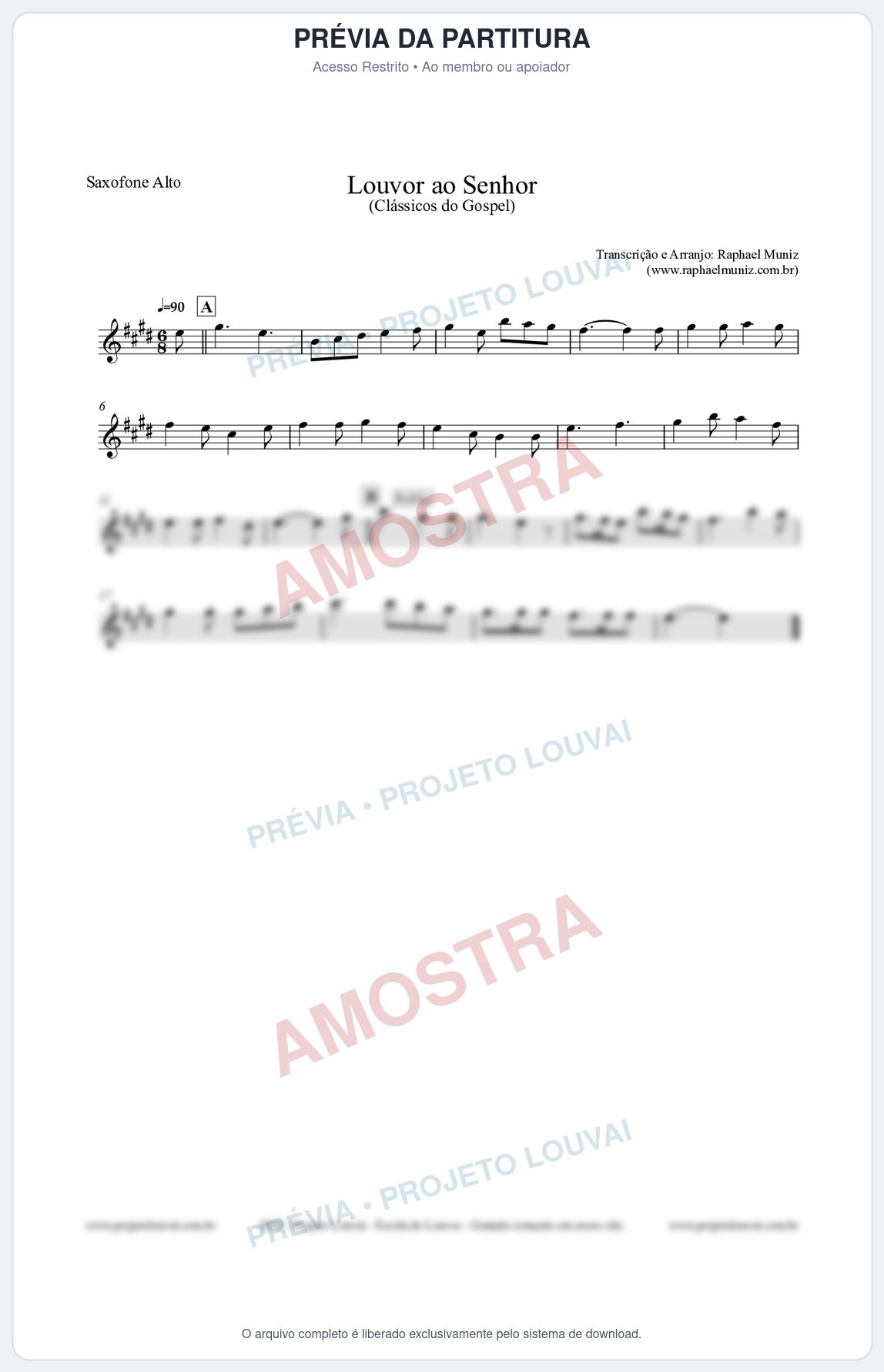 Prévia protegida da primeira página da partitura Partitura para Saxofone Alto - Louvor ao Senhor - Cantor Cristão nº3 - Clássicos do Gospel