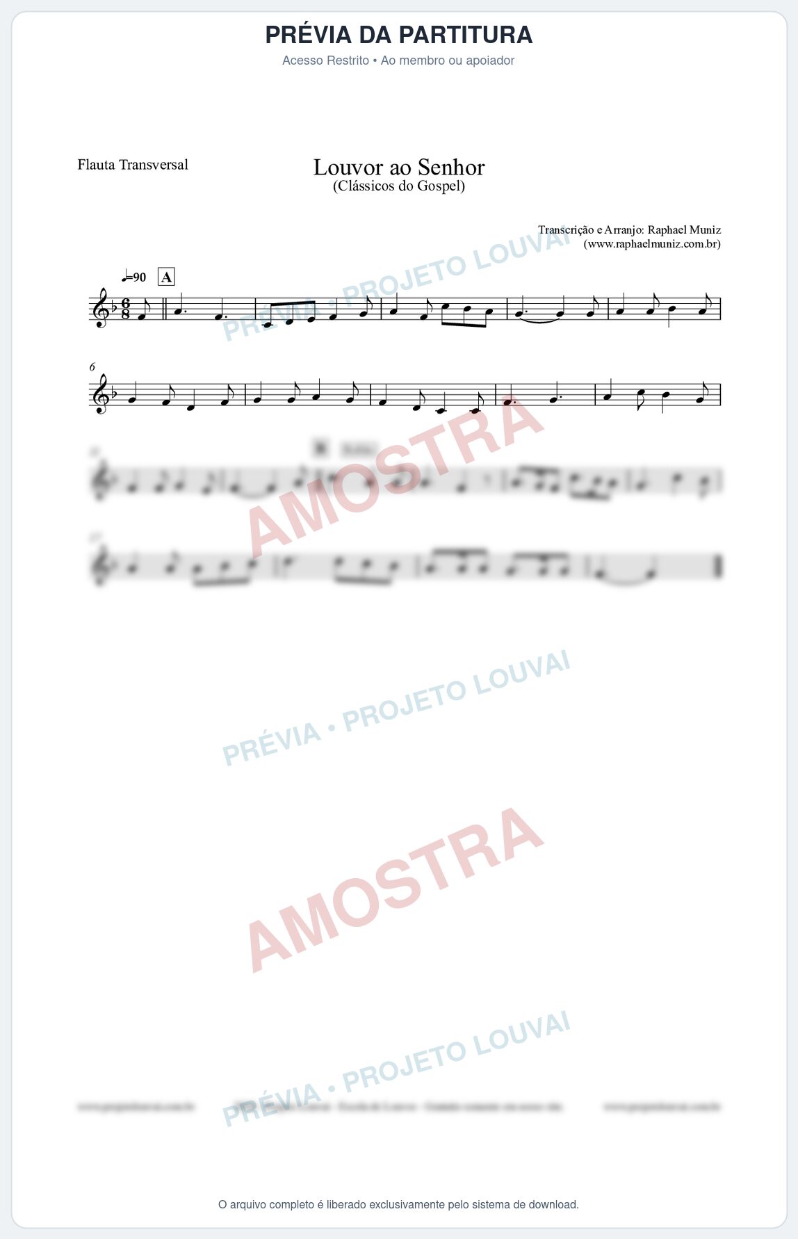 Prévia protegida da primeira página da partitura Partitura para Flauta Transversal - Louvor ao Senhor - Cantor Cristão nº3 - Clássicos do Gospel