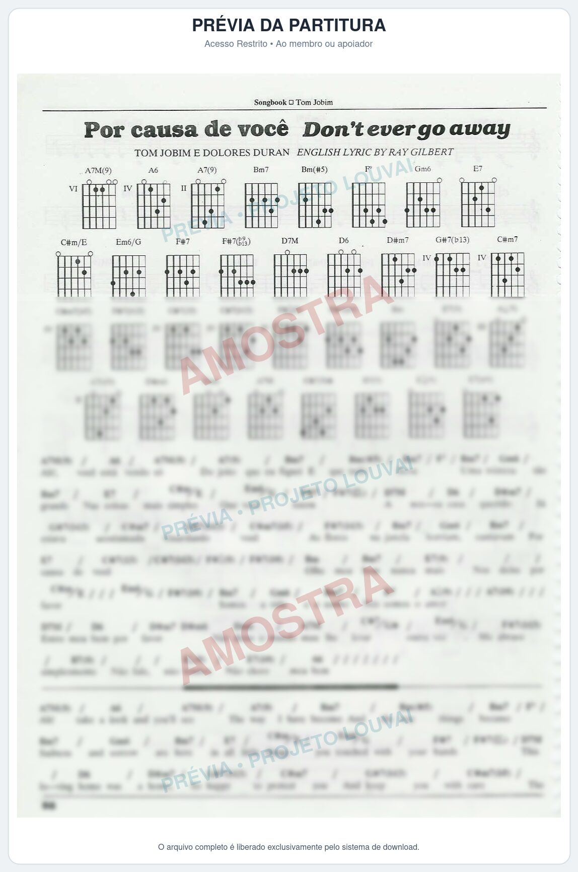 Prévia protegida da primeira página da partitura Partitura para Flauta Transversal - Por causa de você - Tom Jobim