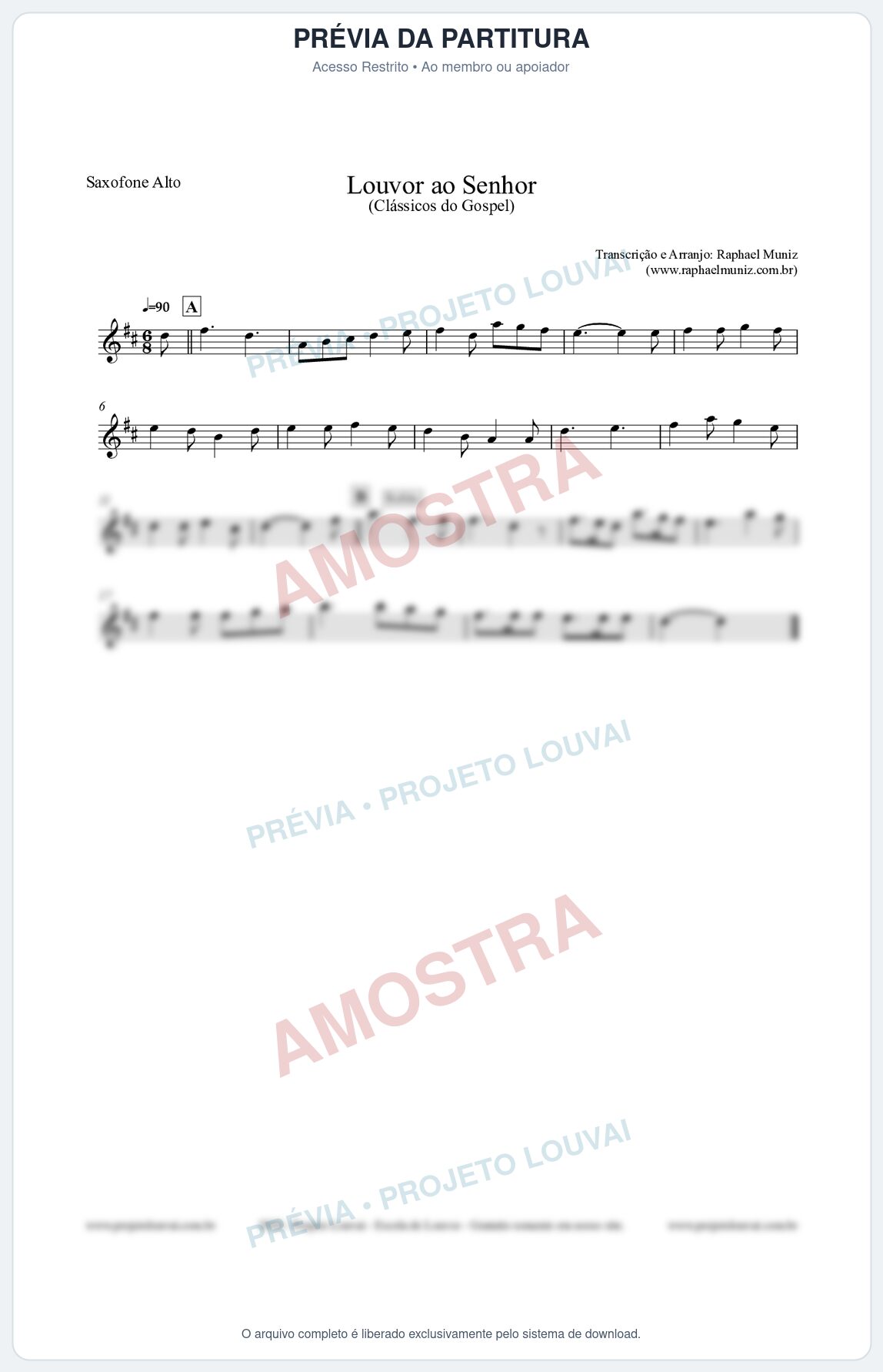 Prévia protegida da primeira página da partitura Partitura para Saxofone Alto - Louvor ao Senhor - Cantor Cristão nº3 - Clássicos do Gospel