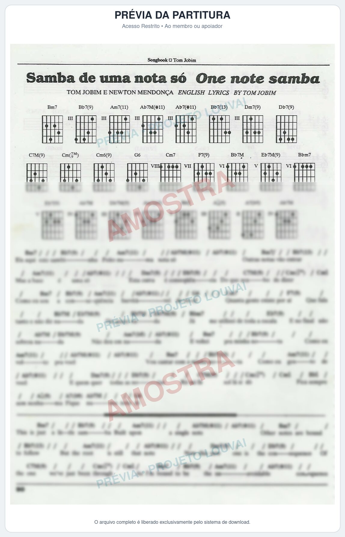 Prévia protegida da primeira página da partitura Partitura para Flauta Transversal - Samba de uma nota só - Tom Jobim