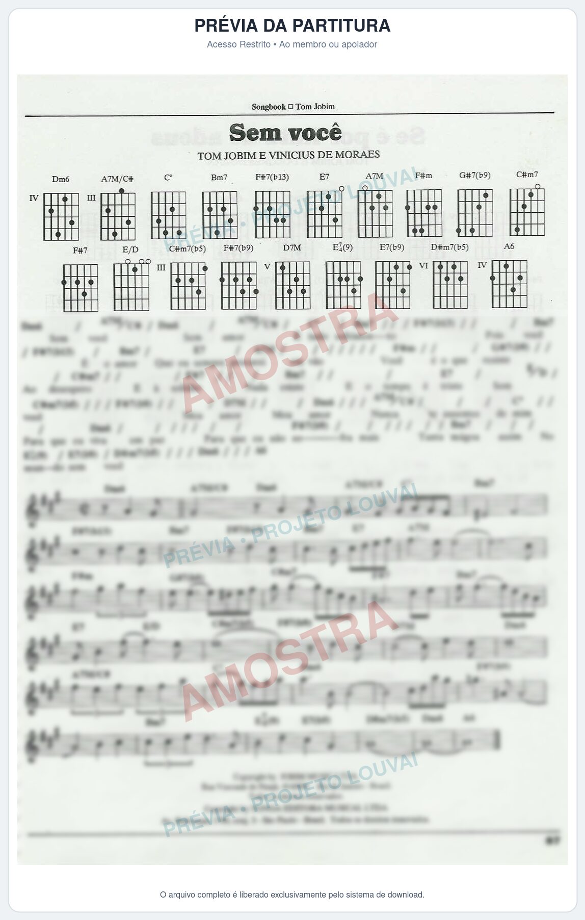 Prévia protegida da primeira página da partitura Partitura para Saxofone Tenor - Sem você - Tom Jobim