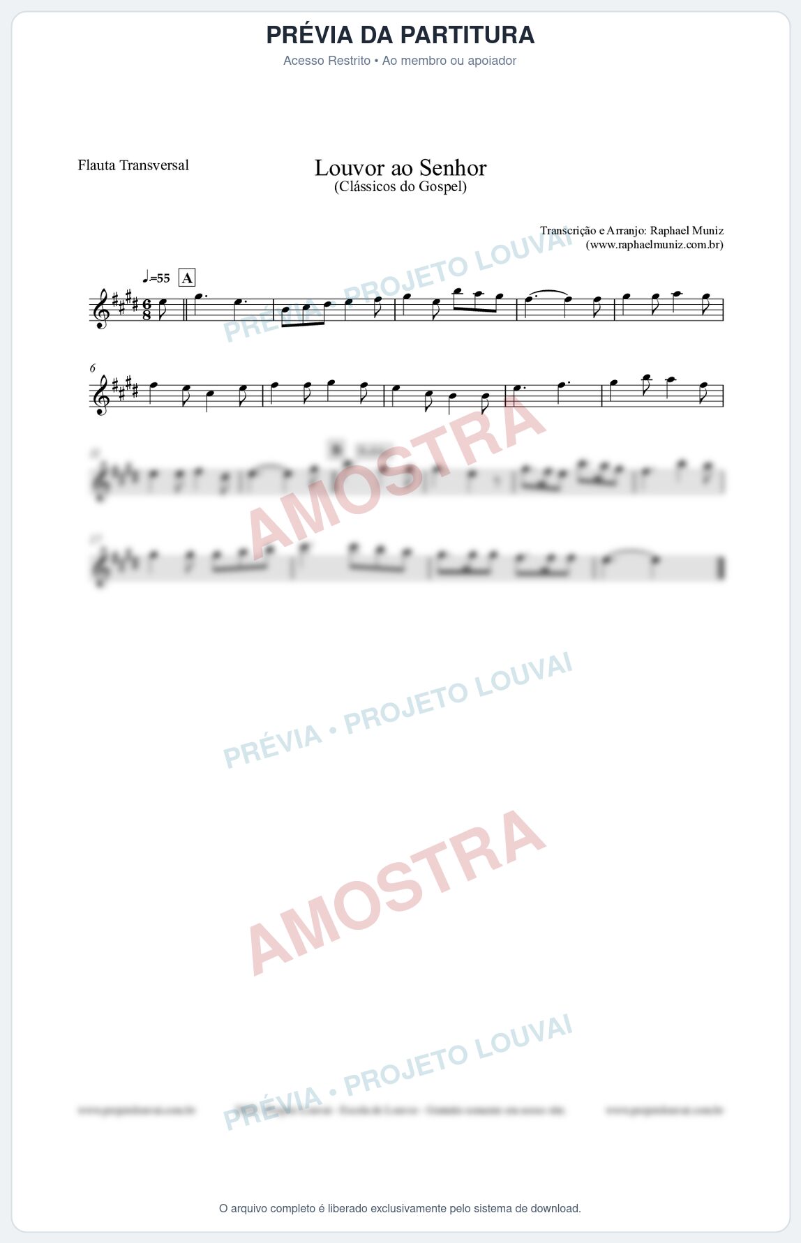 Prévia protegida da primeira página da partitura Partitura para Flauta Transversal - Louvor ao Senhor - Cantor Cristão nº3 - Clássicos do Gospel