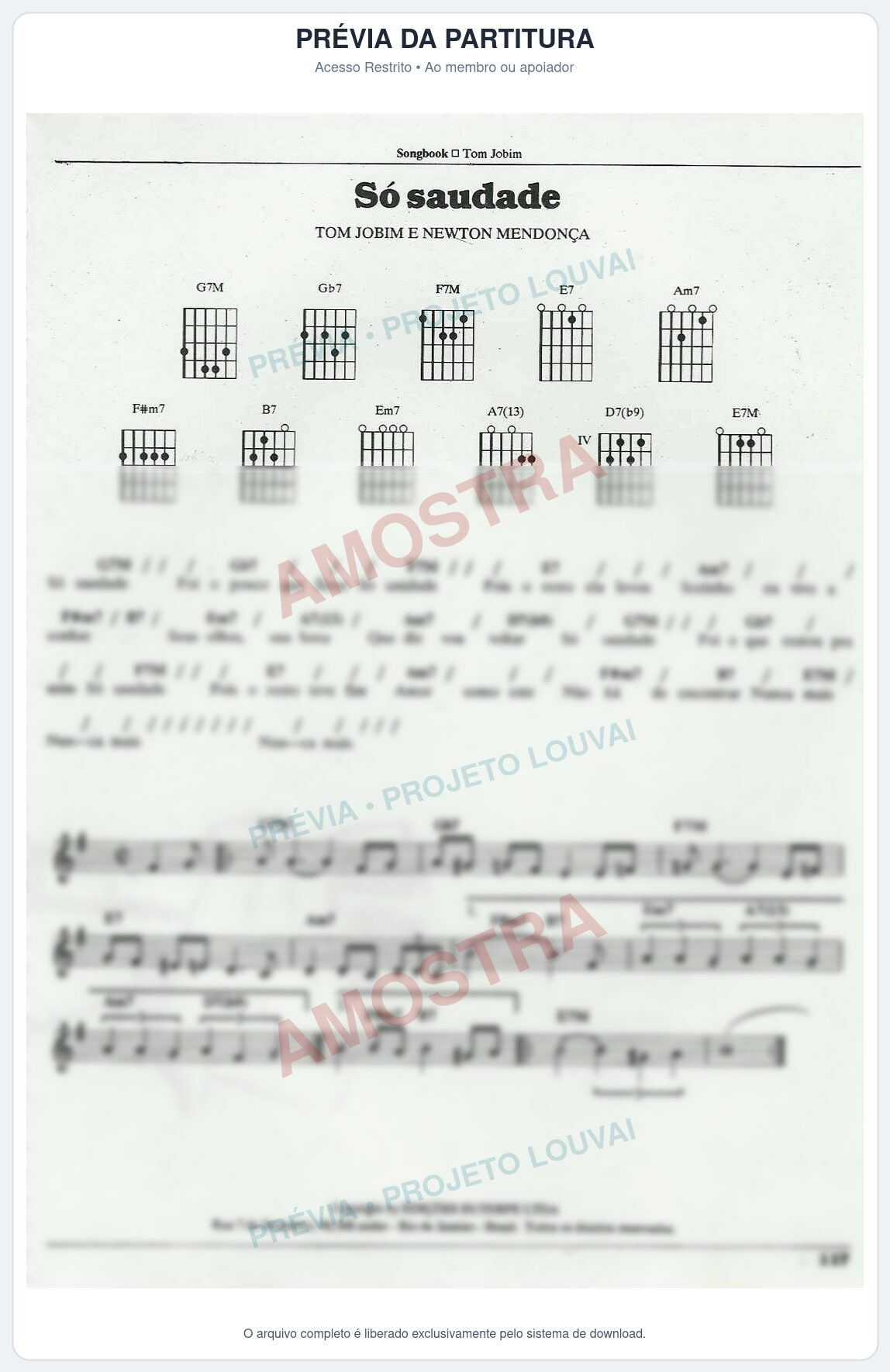 Prévia protegida da primeira página da partitura Partitura para Saxofone Alto - Só Saudade - Tom Jobim