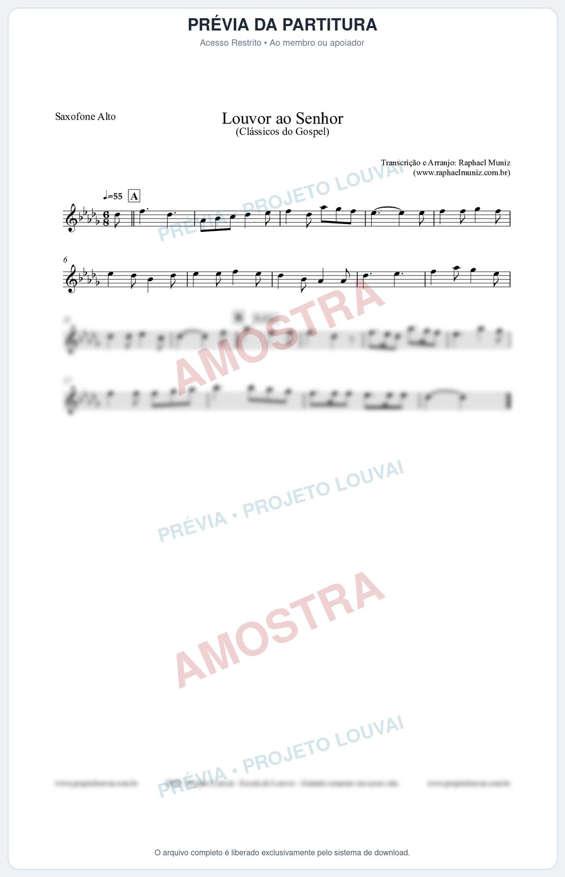 Prévia protegida da primeira página da partitura Partitura para Saxofone Alto - Louvor ao Senhor - Cantor Cristão nº3 - Clássicos do Gospel