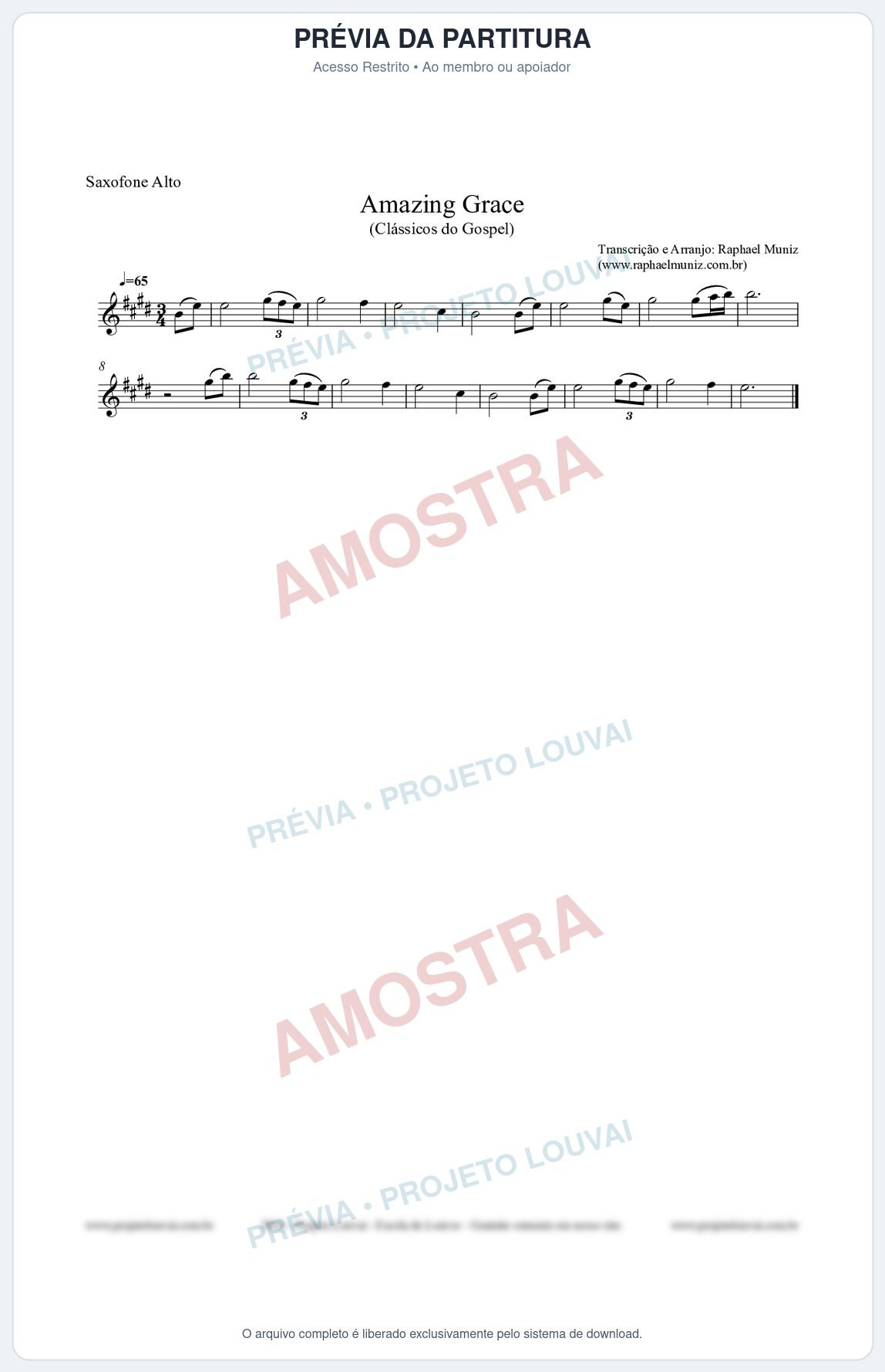 Prévia protegida da primeira página da partitura Partitura para Sax Alto - Amazing Grace - Clássicos do Gospel