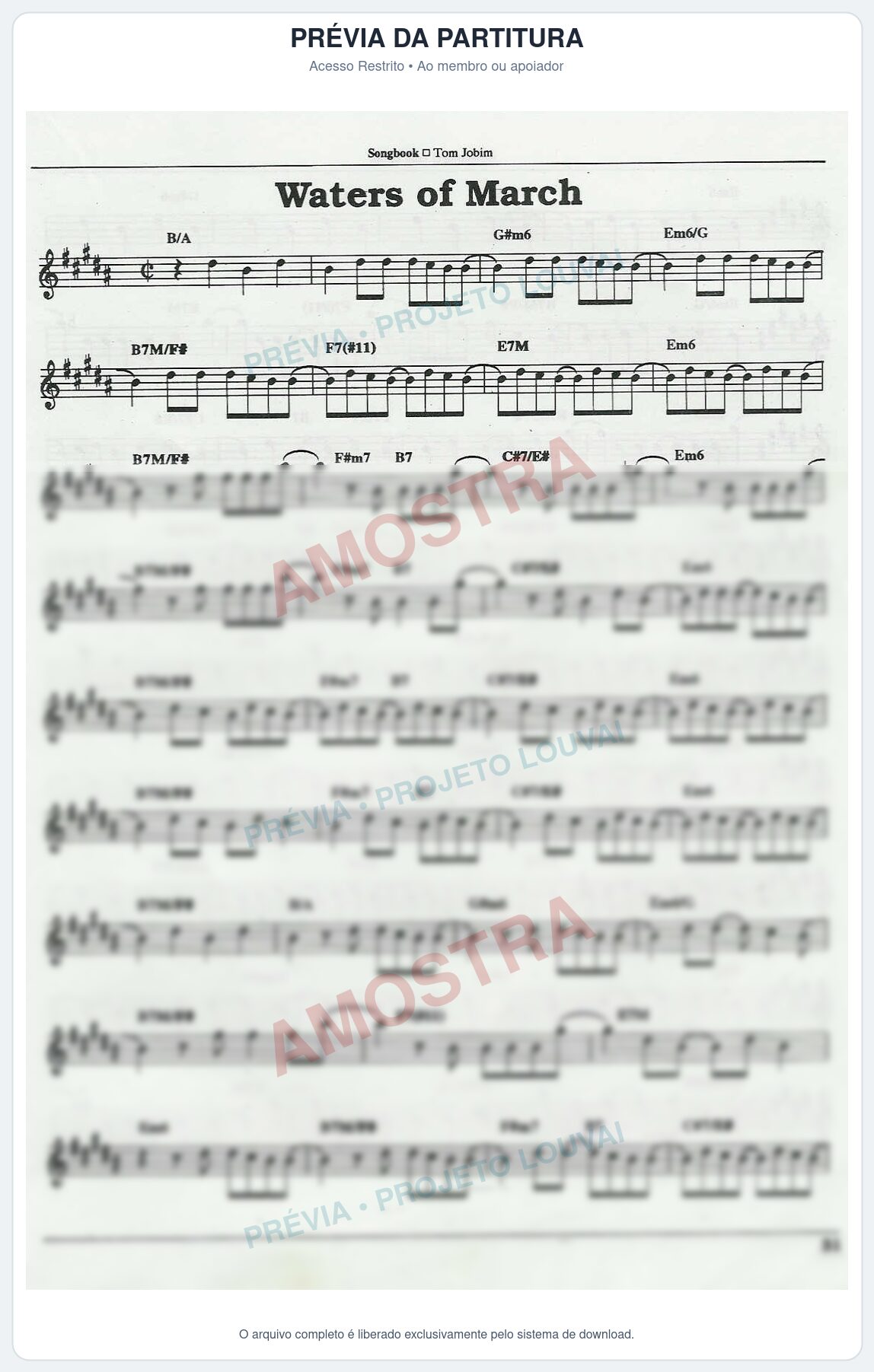 Prévia protegida da primeira página da partitura Partitura para Saxofone Alto - Waters of March - Tom Jobim