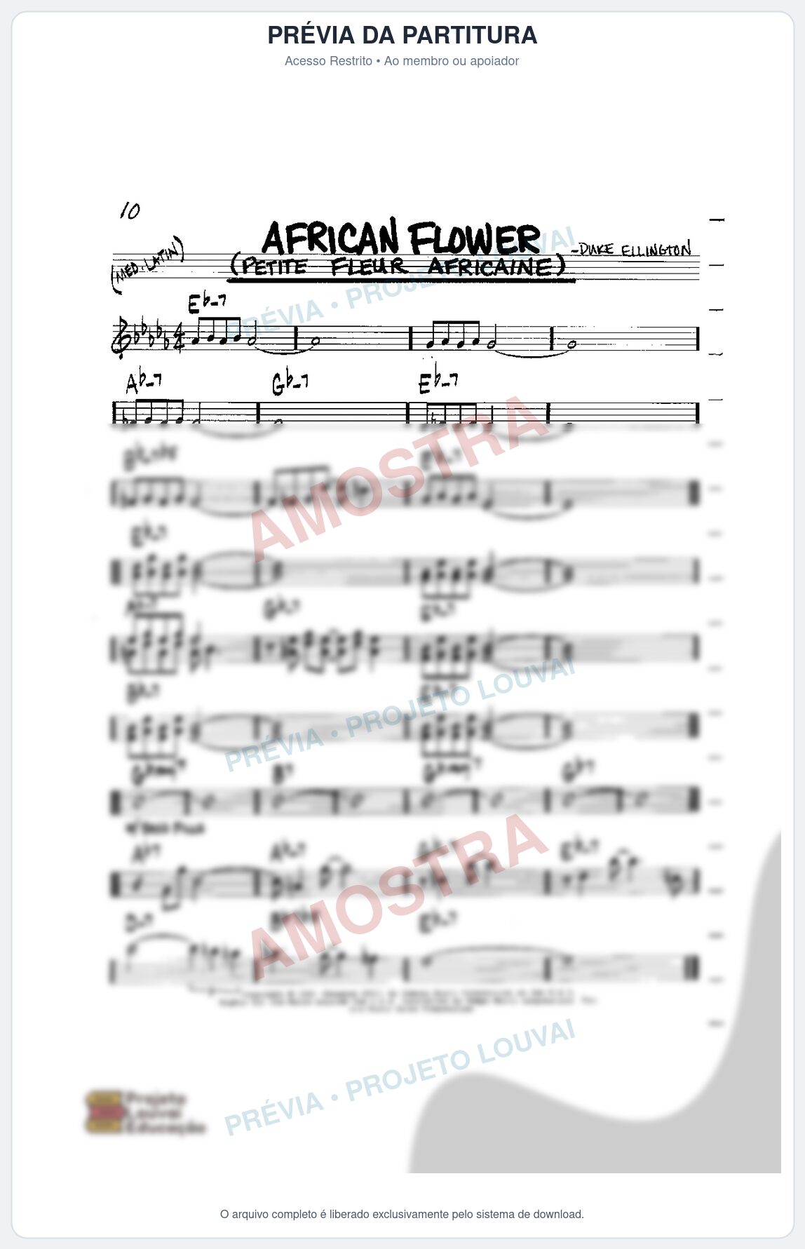 Prévia protegida da primeira página da partitura Partitura para Flauta Transversal - African Flower - Real Book de Jazz