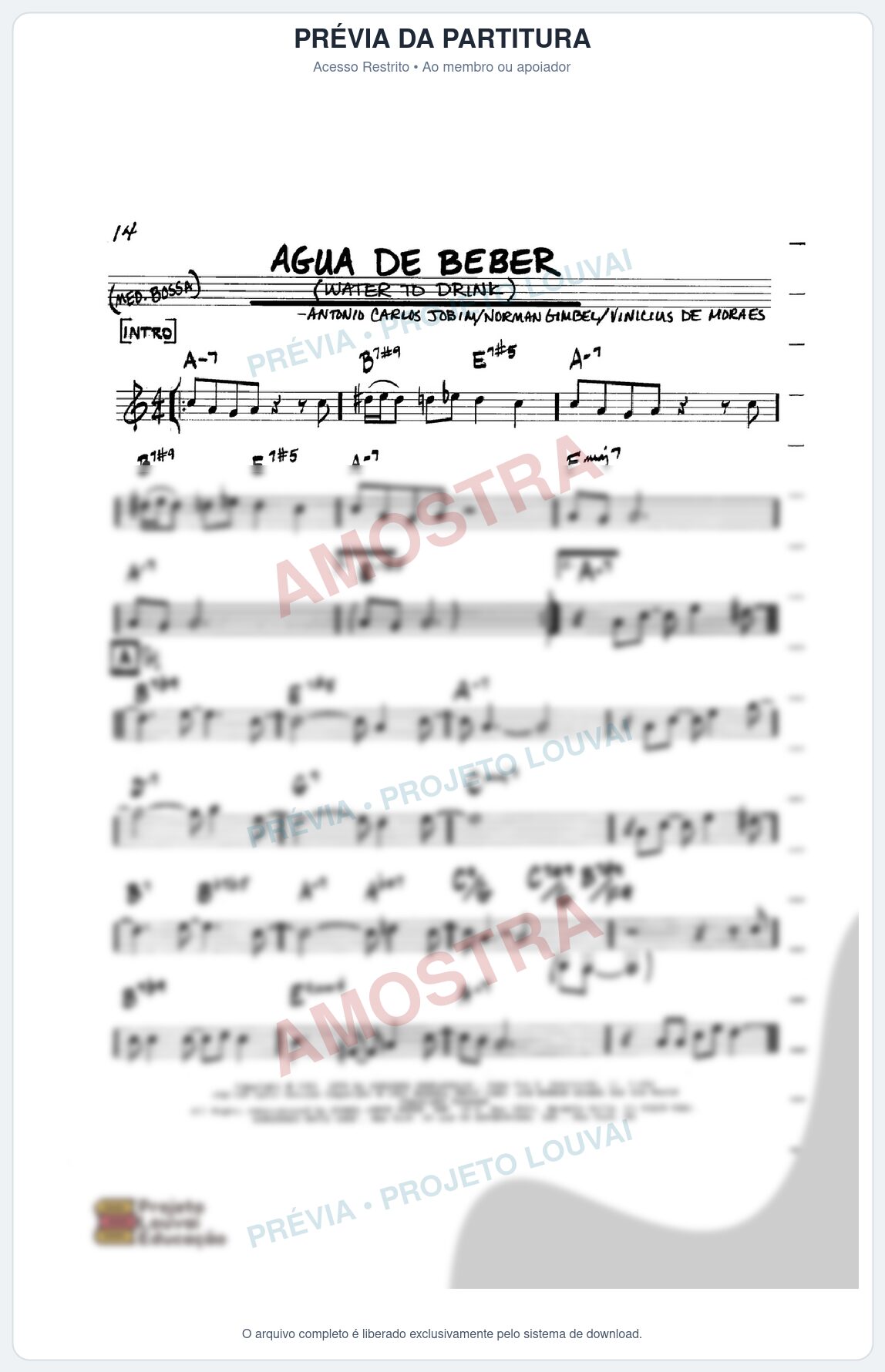 Prévia protegida da primeira página da partitura Partitura para Saxofone Tenor - Água de Beber - Real Book de Jazz