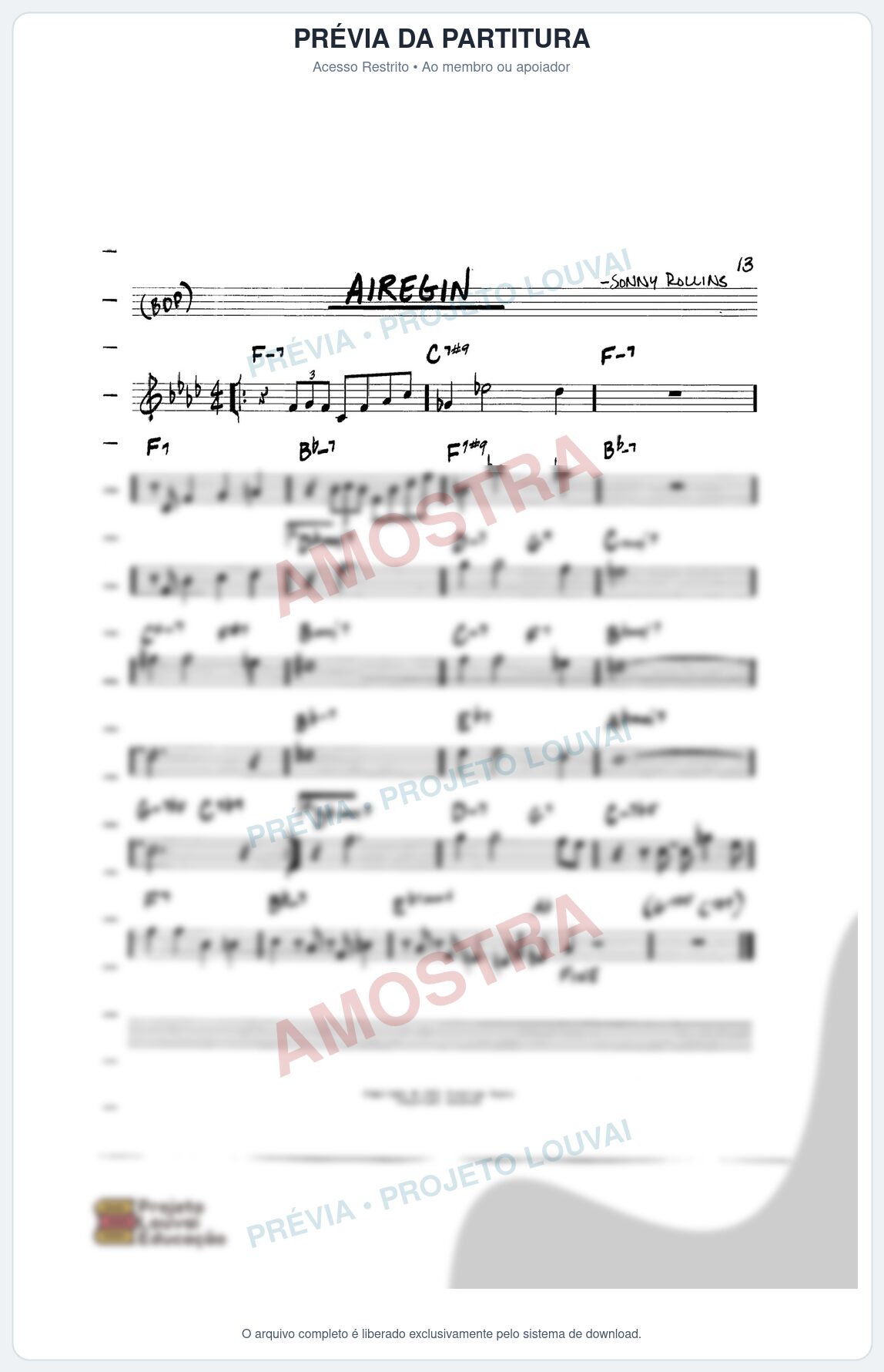 Prévia protegida da primeira página da partitura Partitura para Flauta Transversal - Airegin - Real Book de Jazz