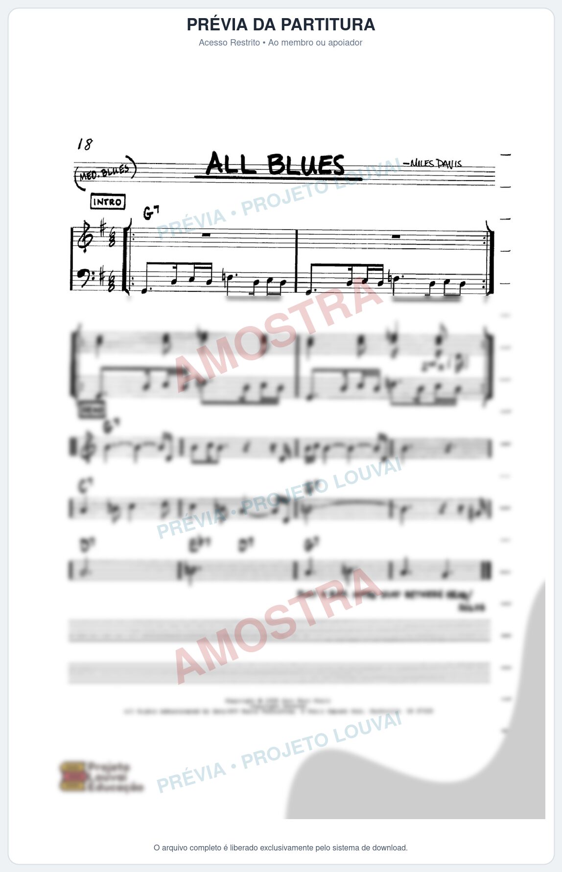 Prévia protegida da primeira página da partitura Partitura para Saxofone Tenor - All Blues - Real Book de Jazz