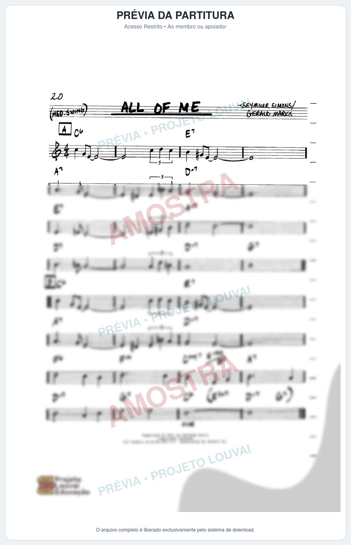 Prévia protegida da primeira página da partitura Partitura para Saxofone Tenor - All Of Me - Real Book de Jazz