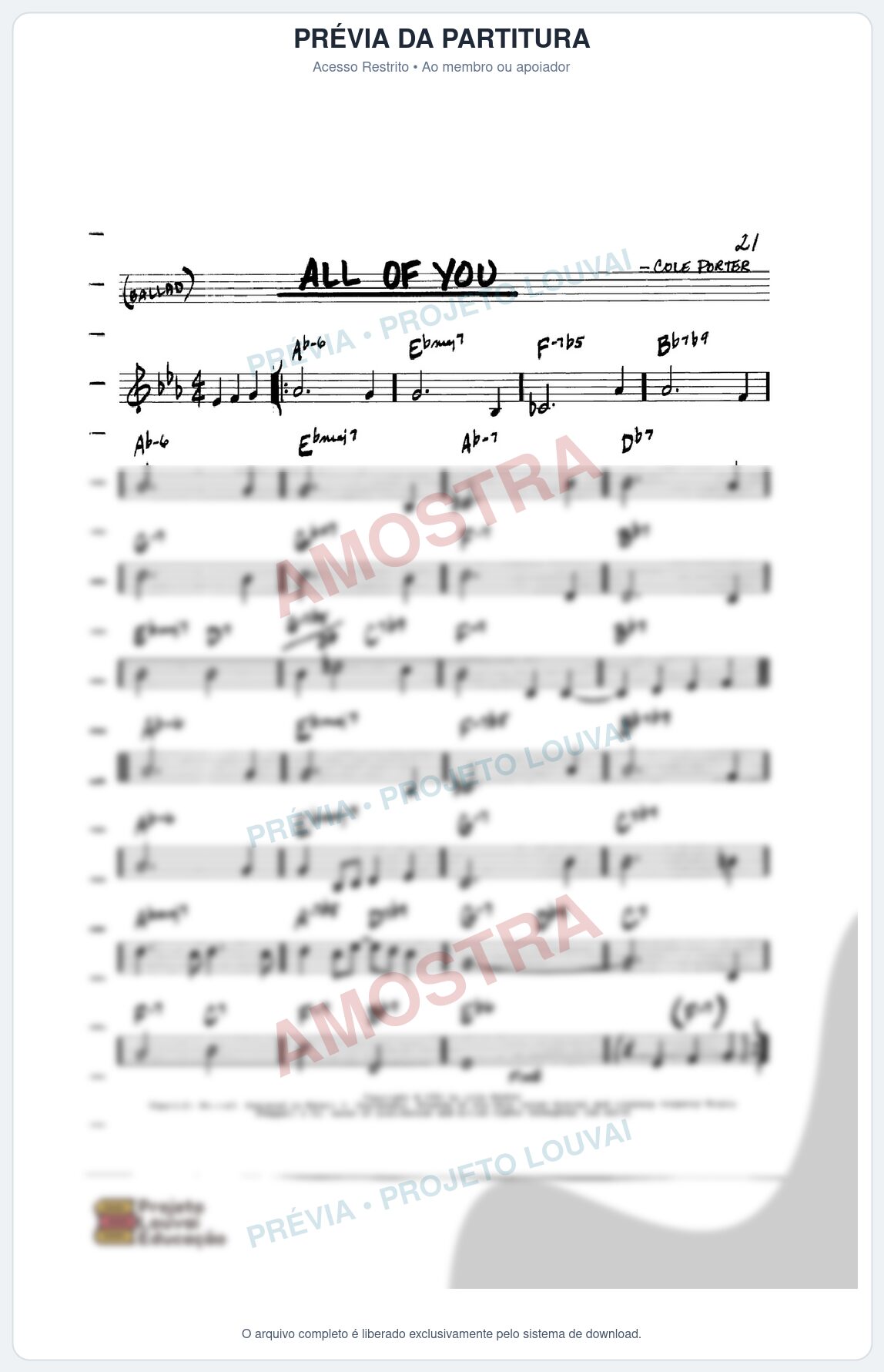 Prévia protegida da primeira página da partitura Partitura para Saxofone Alto - All Of You - Real Book de Jazz