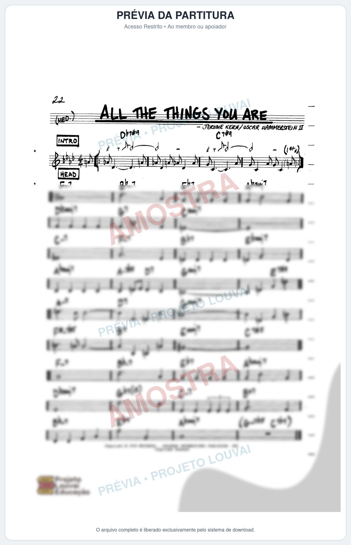 Prévia protegida da primeira página da partitura Partitura para Saxofone Tenor - All The Things You Are - Real Book de Jazz