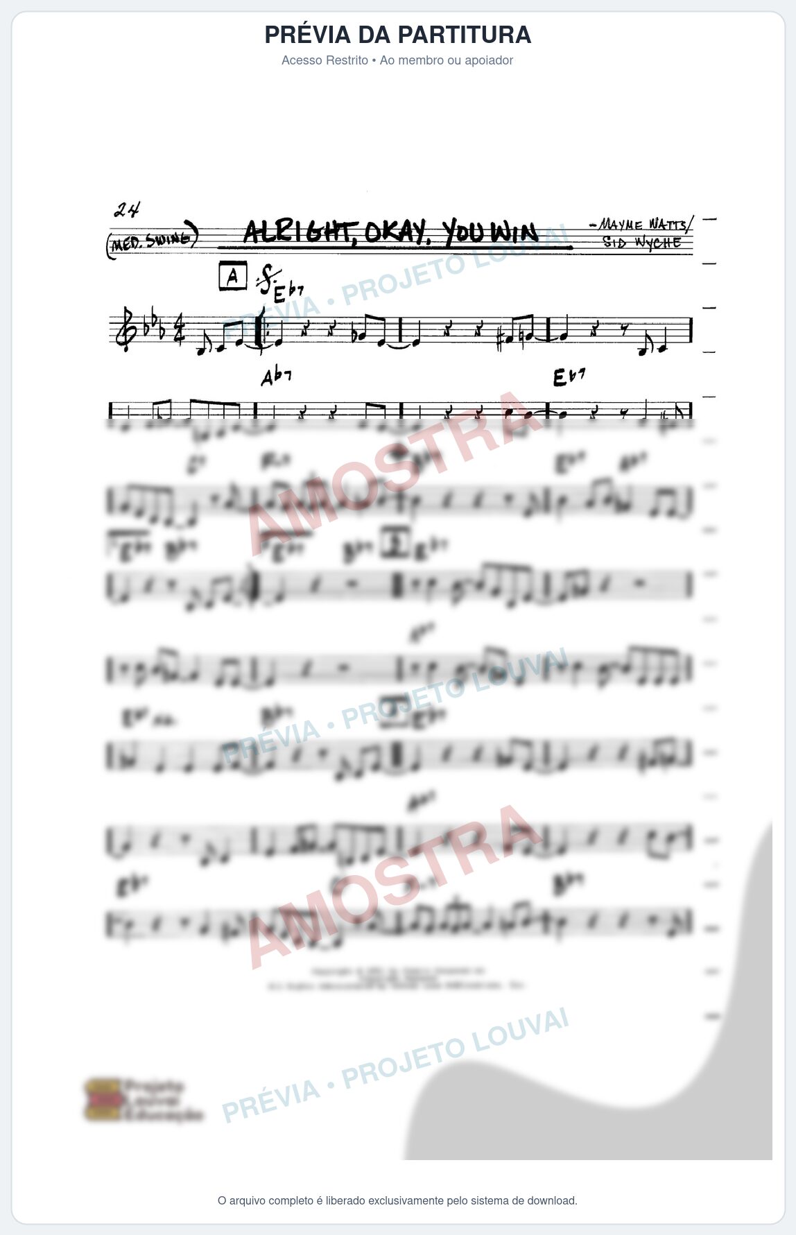 Prévia protegida da primeira página da partitura Partitura para Flauta Transversal - Allright Okay You Win - Real Book de Jazz