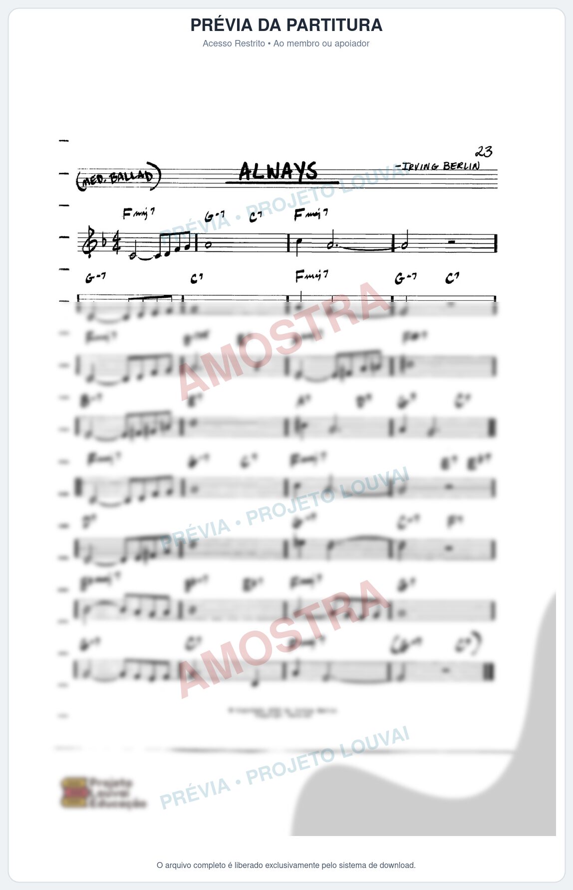 Prévia protegida da primeira página da partitura Partitura para Violino - Always - Real Book de Jazz