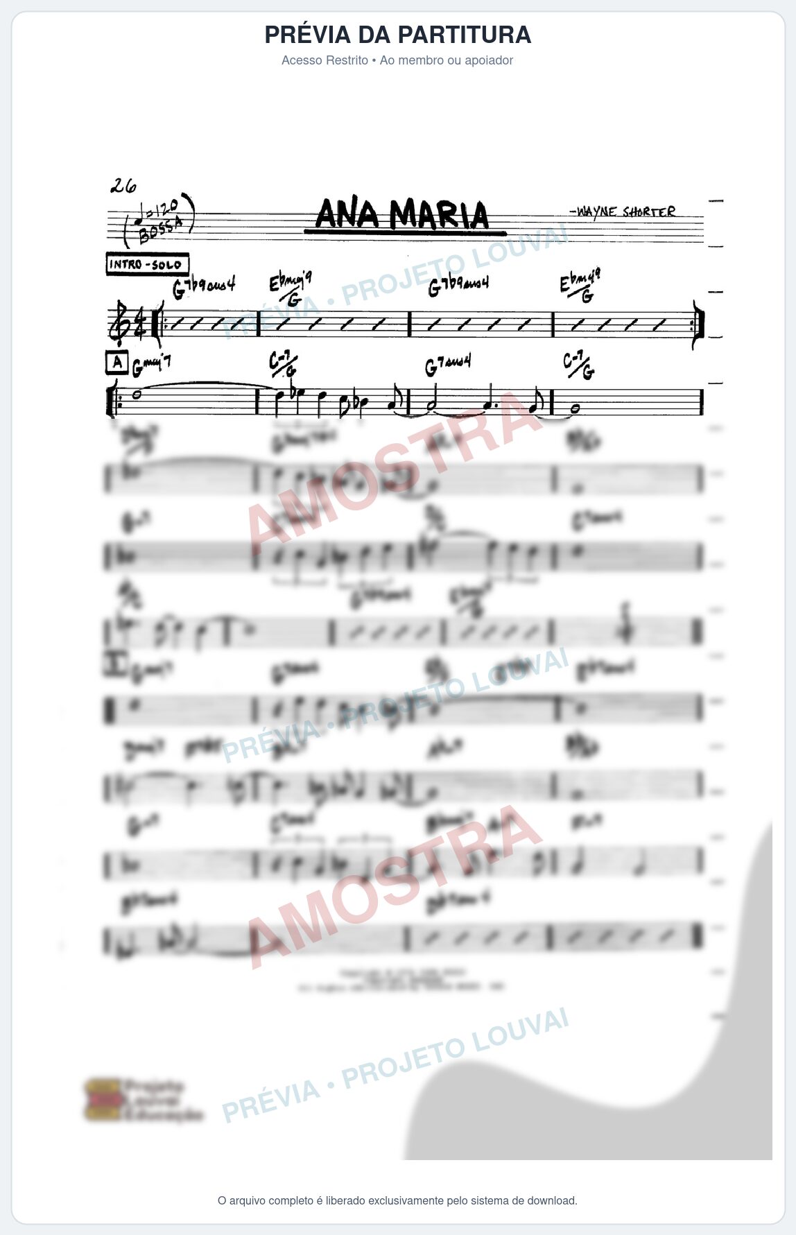 Prévia protegida da primeira página da partitura Partitura para Violino - Ana Maria - Real Book de Jazz