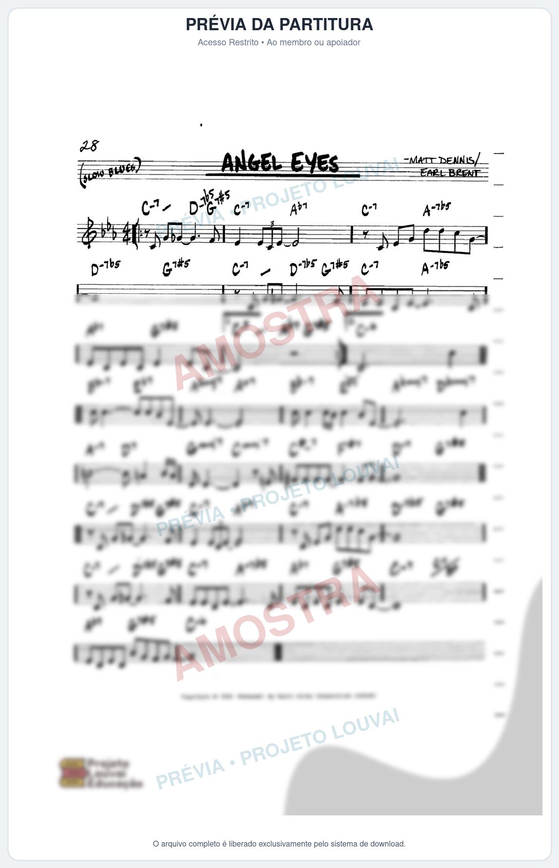 Prévia protegida da primeira página da partitura Partitura para Saxofone Tenor - Angel Eyes - Real Book de Jazz