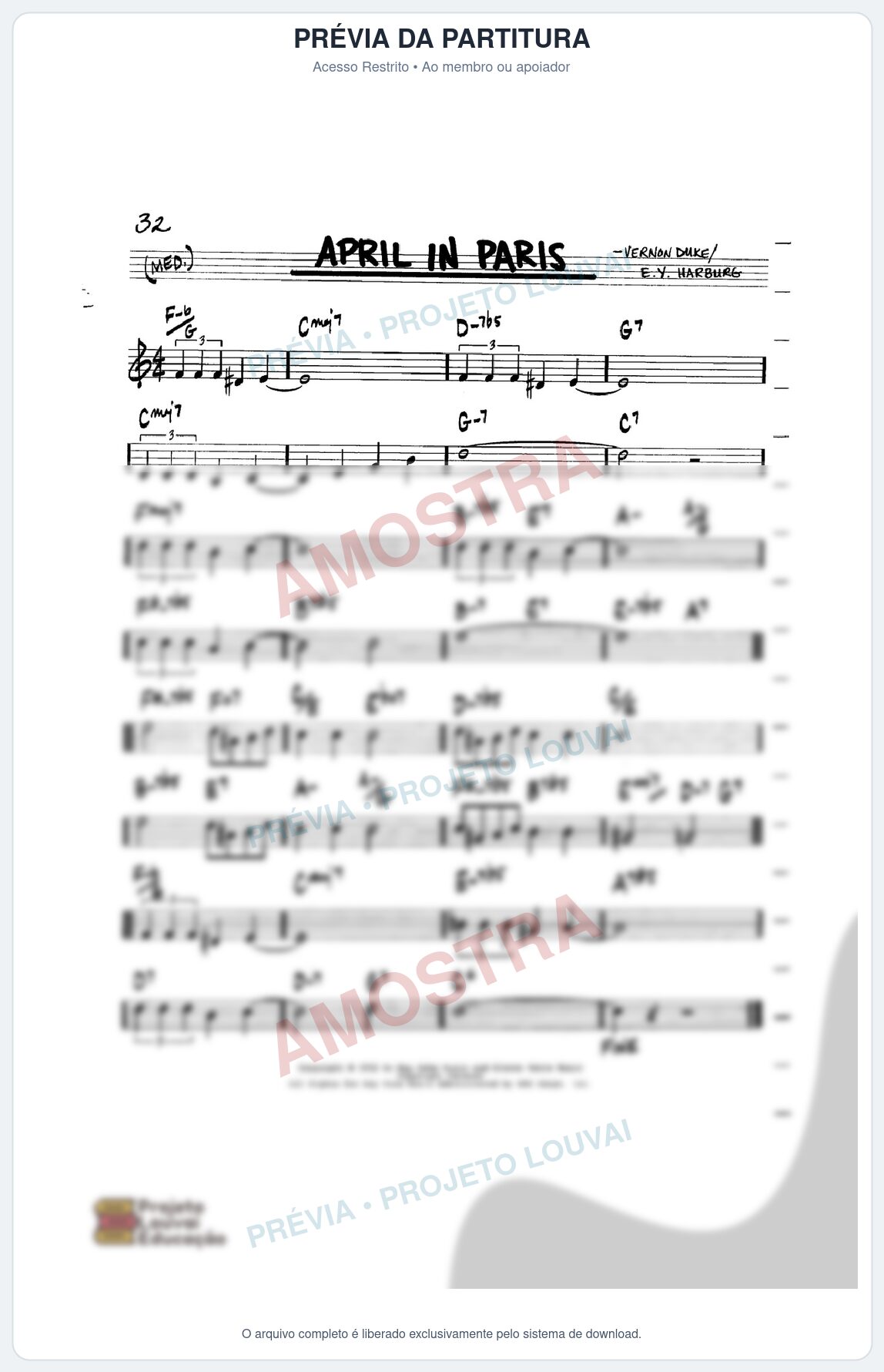 Prévia protegida da primeira página da partitura Partitura para Flauta Transversal - April in Paris - Real Book de Jazz