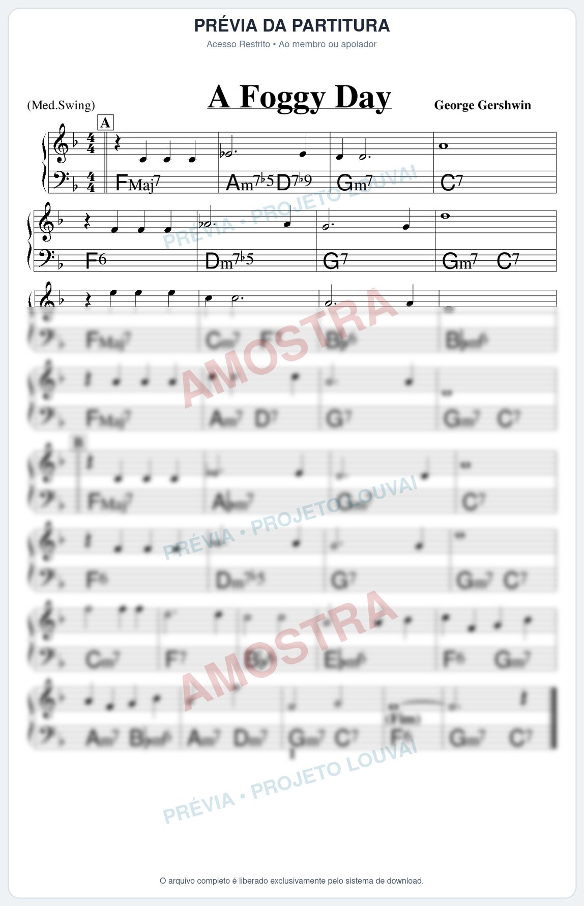 Prévia protegida da primeira página da partitura Partitura para Saxofone Alto - A Foggy Day - Real Book de Jazz