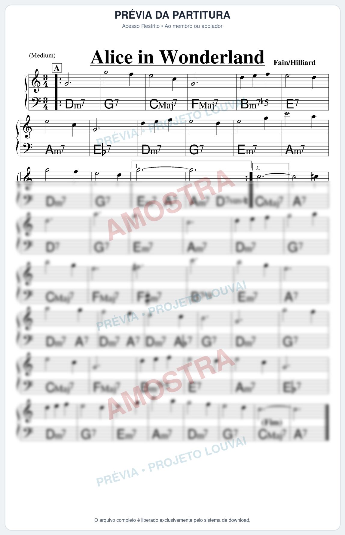 Prévia protegida da primeira página da partitura Partitura para Saxofone Tenor - Alice in Wonderland - Real Book de Jazz