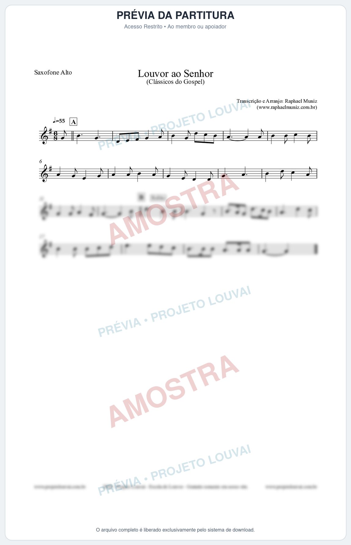 Prévia protegida da primeira página da partitura Partitura para Saxofone Alto - Louvor ao Senhor - Cantor Cristão nº3 - Clássicos do Gospel