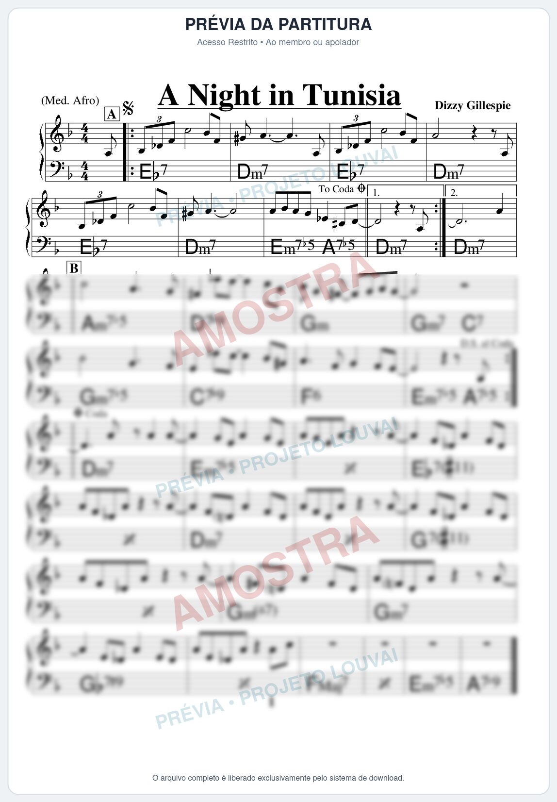 Prévia protegida da primeira página da partitura Partitura para Saxofone Alto - A Night in Tunisia - Real Book de Jazz