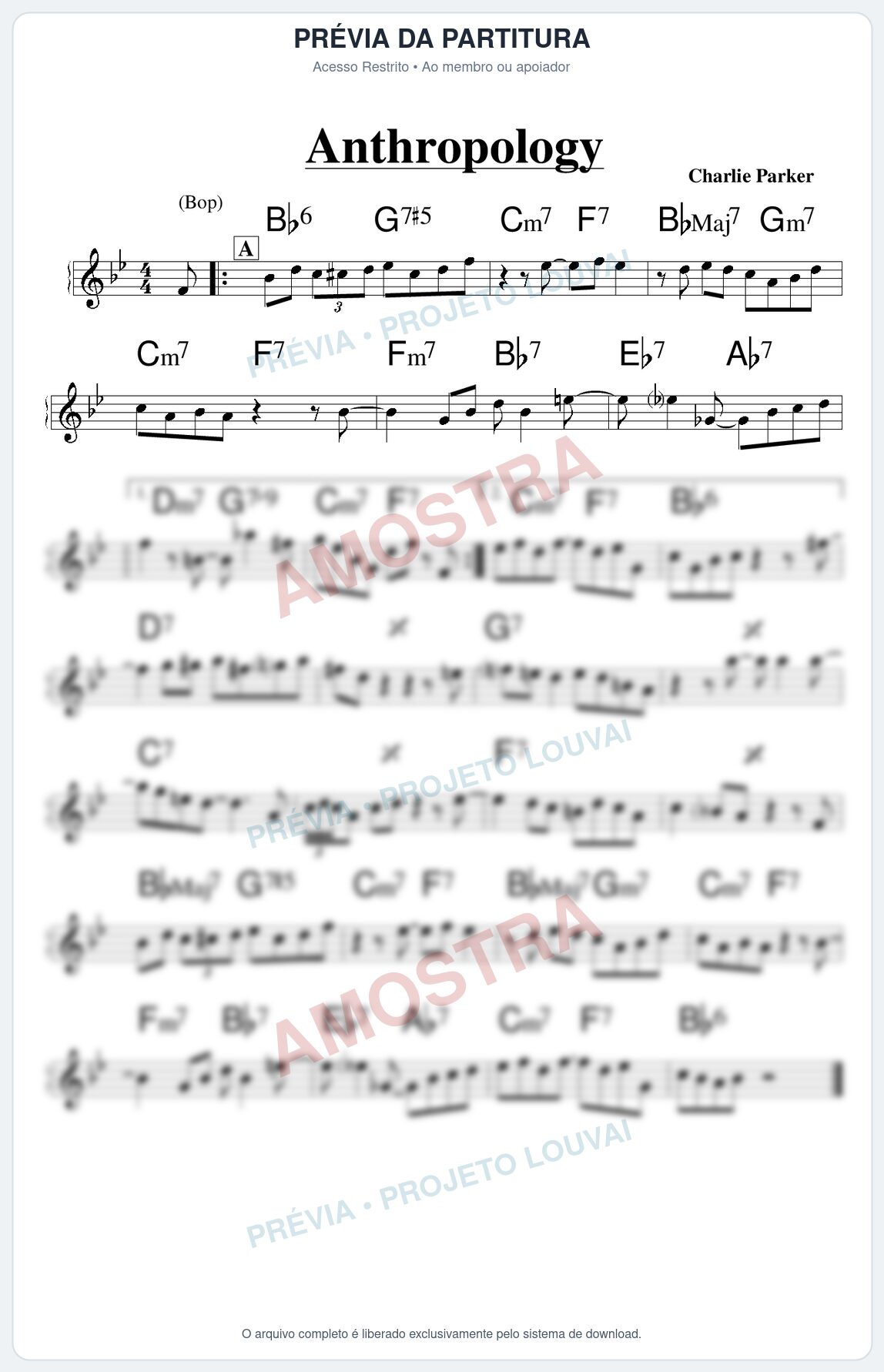 Prévia protegida da primeira página da partitura Partitura para Trompete em Bb - Anthropology - Real Book de Jazz