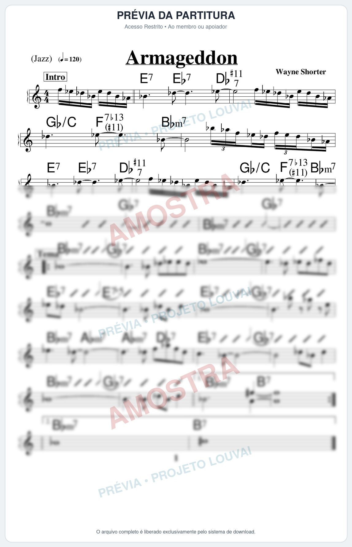 Prévia protegida da primeira página da partitura Partitura para Flauta Transversal - Armageddon - Real Book de Jazz