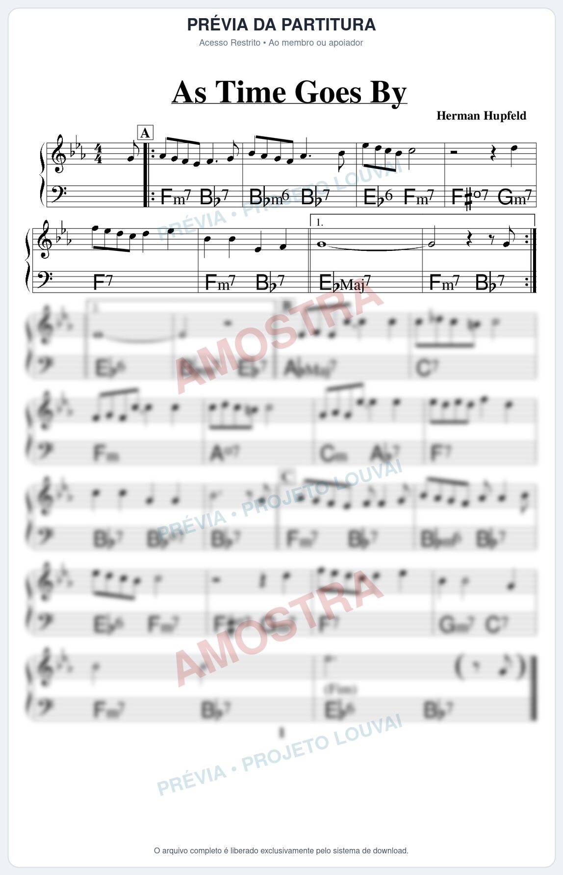 Prévia protegida da primeira página da partitura Partitura para Flauta Transversal - As Time Goes By - Real Book de Jazz