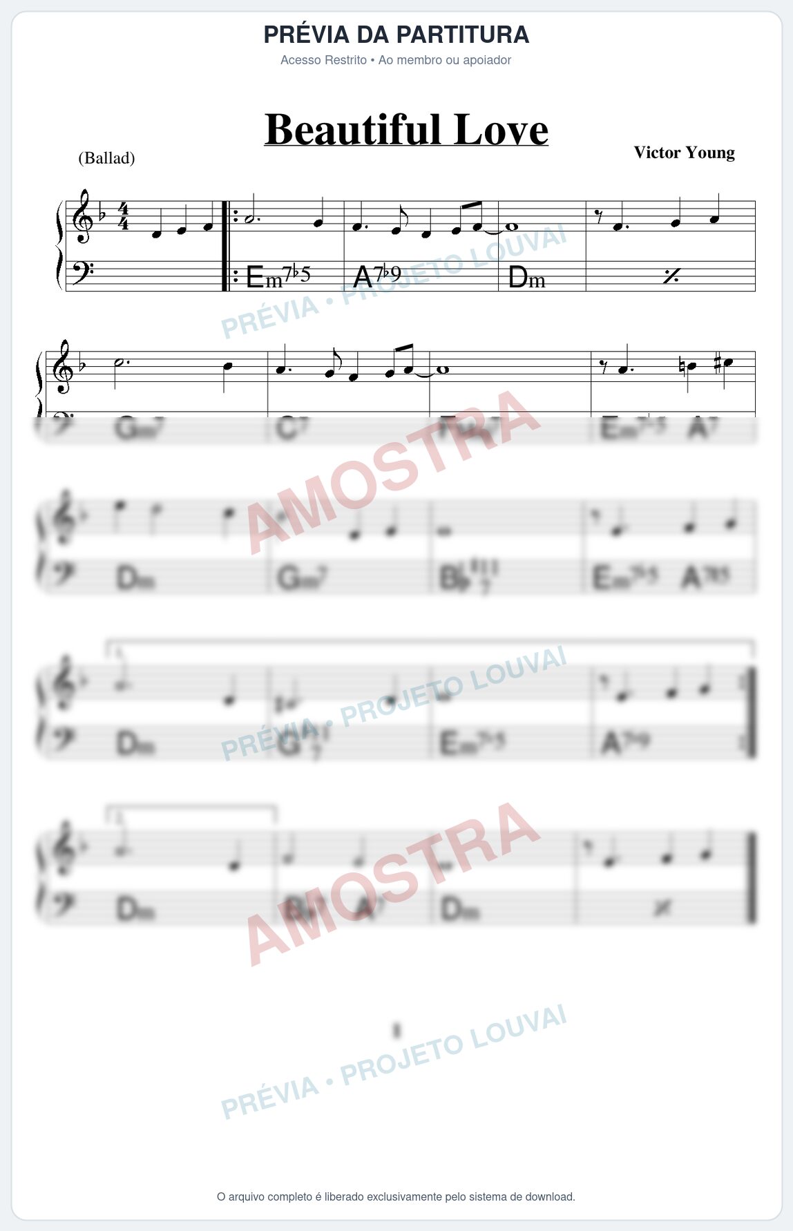 Prévia protegida da primeira página da partitura Partitura para Saxofone Alto - Beautiful Love - Real Book de Jazz