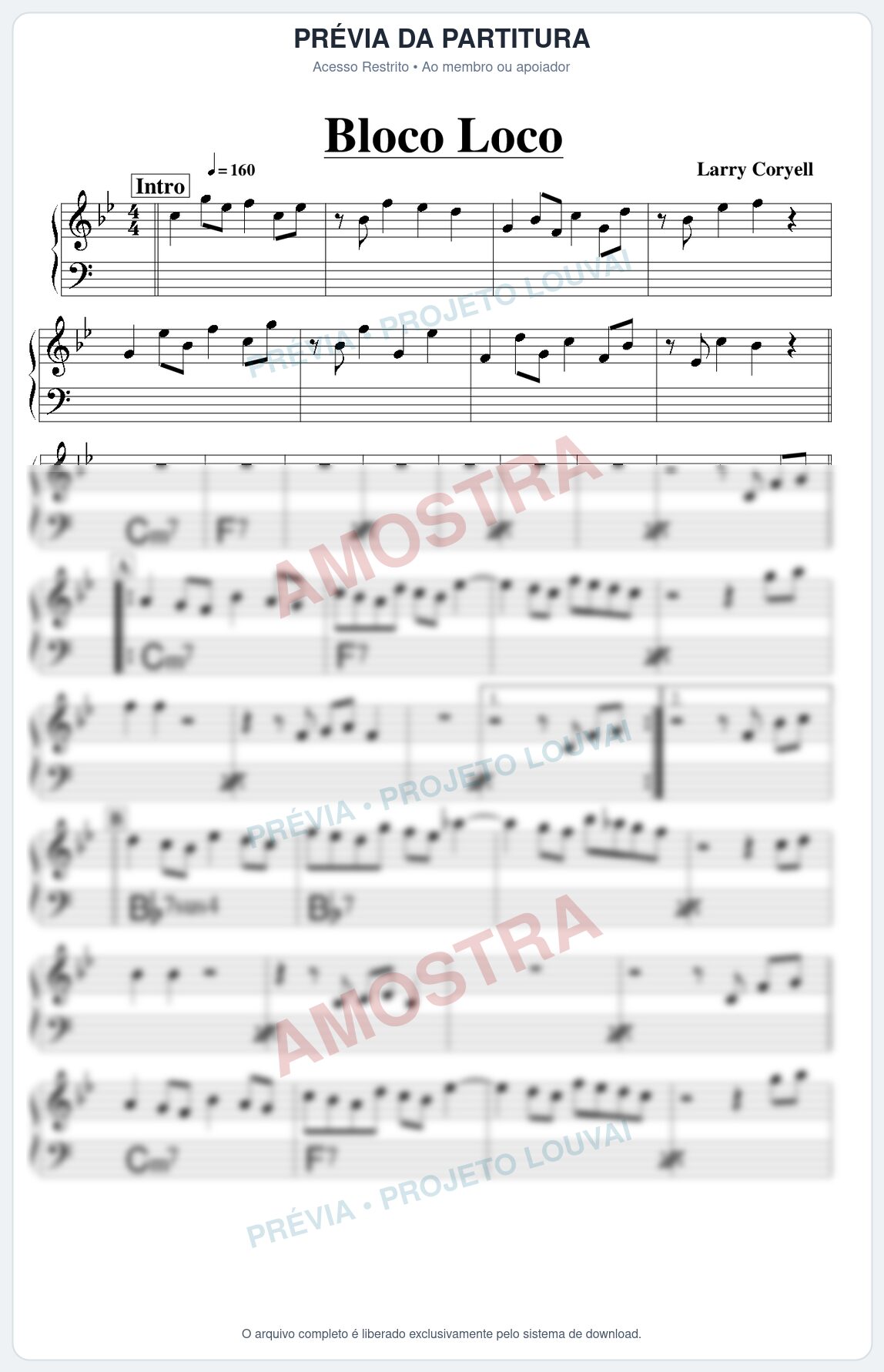 Prévia protegida da primeira página da partitura Partitura para Saxofone Tenor - Bloco Loco - Real Book de Jazz