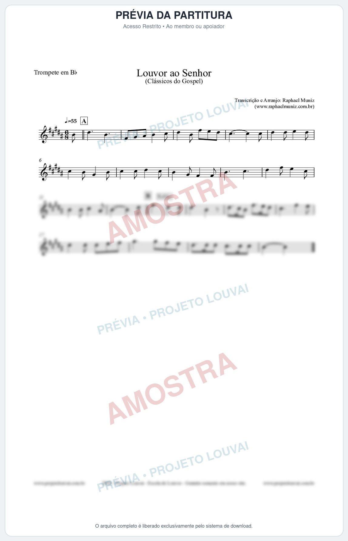 Prévia protegida da primeira página da partitura Partitura para Trompete em Bb - Louvor ao Senhor - Cantor Cristão nº3 - Clássicos do Gospel