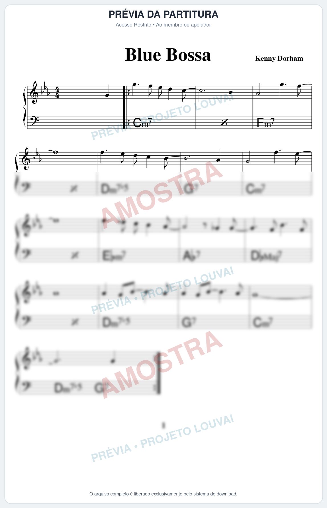 Prévia protegida da primeira página da partitura Partitura para Flauta Transversal - Blue Bossa - Real Book de Jazz