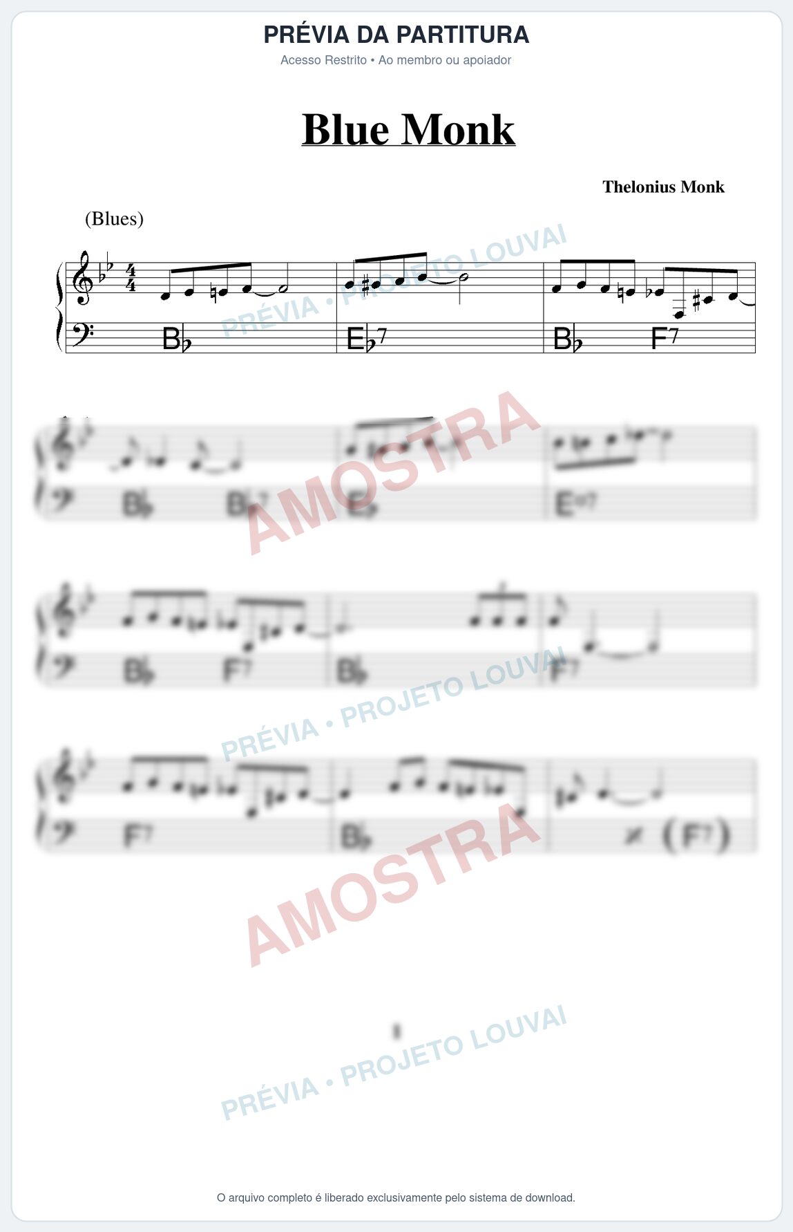 Prévia protegida da primeira página da partitura Partitura para Saxofone Tenor - Blue Monk - Real Book de Jazz