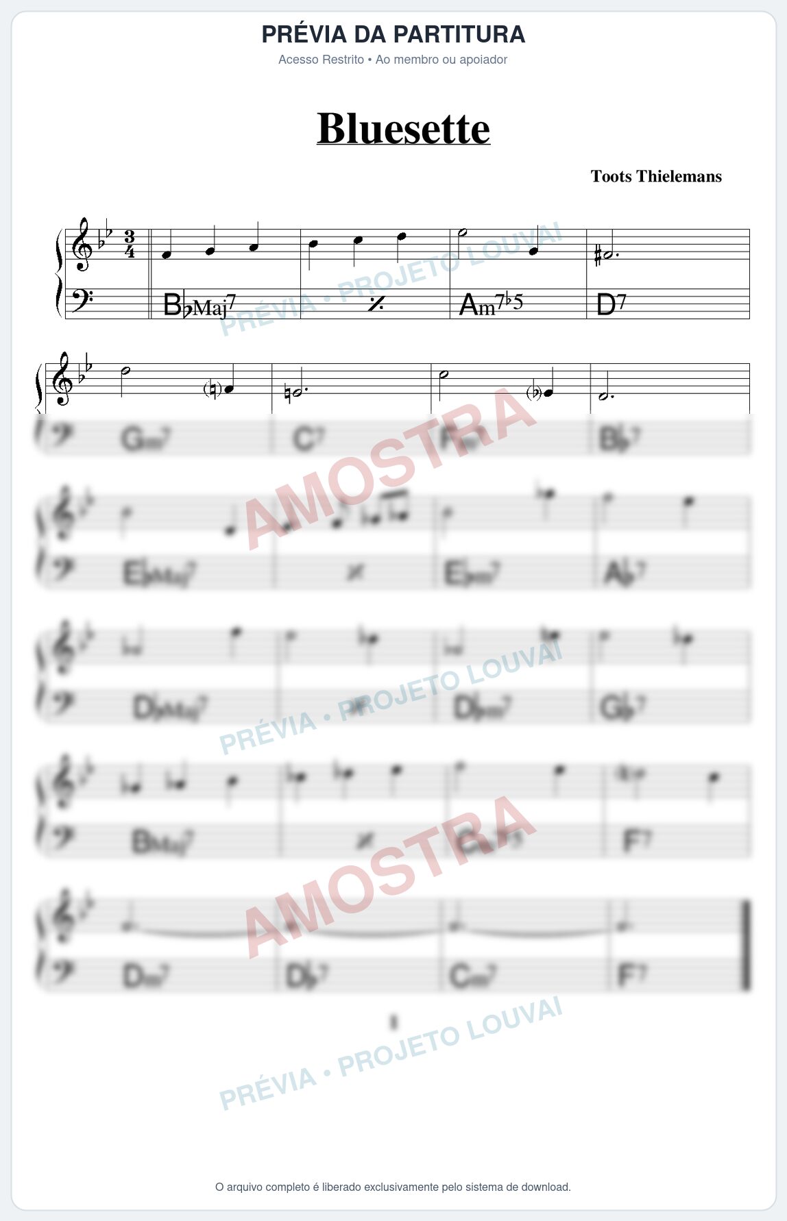 Prévia protegida da primeira página da partitura Partitura para Saxofone Alto - Bluesette - Real Book de Jazz