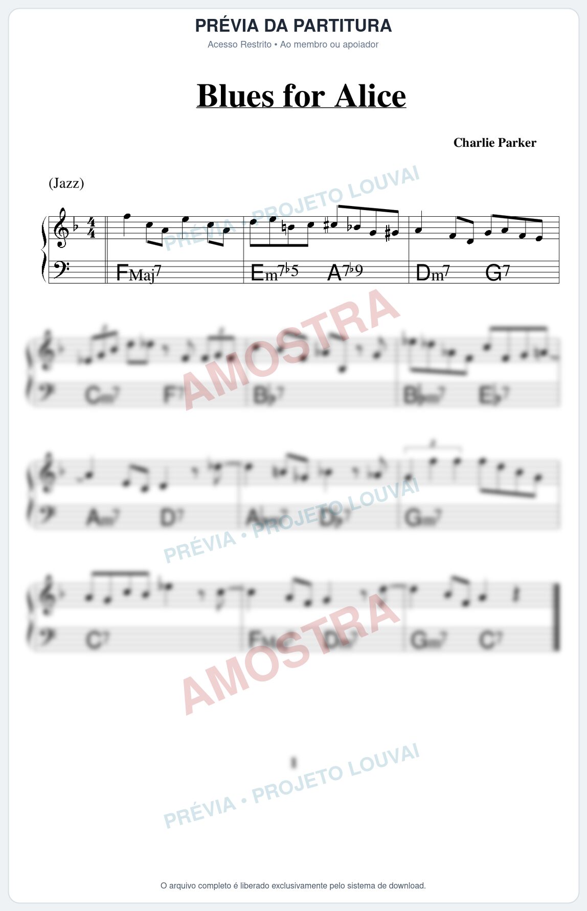 Prévia protegida da primeira página da partitura Partitura para Saxofone Tenor - Blues for Alice - Real Book de Jazz