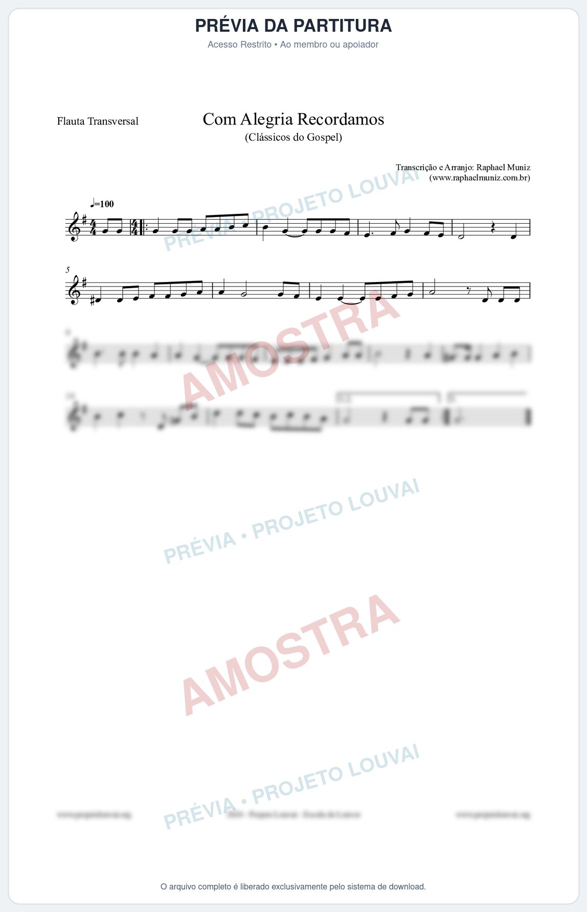 Prévia protegida da primeira página da partitura Partitura para Flauta Transversal - Com Alegria Recordamos - HCC 613 - Clássicos do Gospel