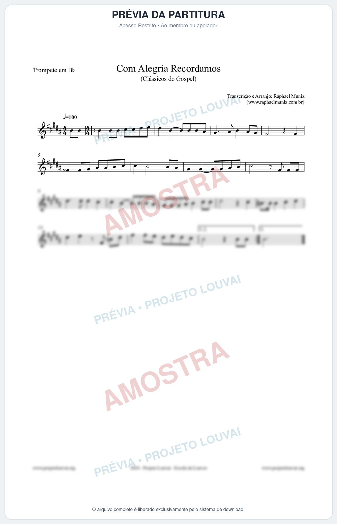 Prévia protegida da primeira página da partitura Partitura para Trompete em Bb - Com Alegria Recordamos - HCC 613 - Clássicos do Gospel