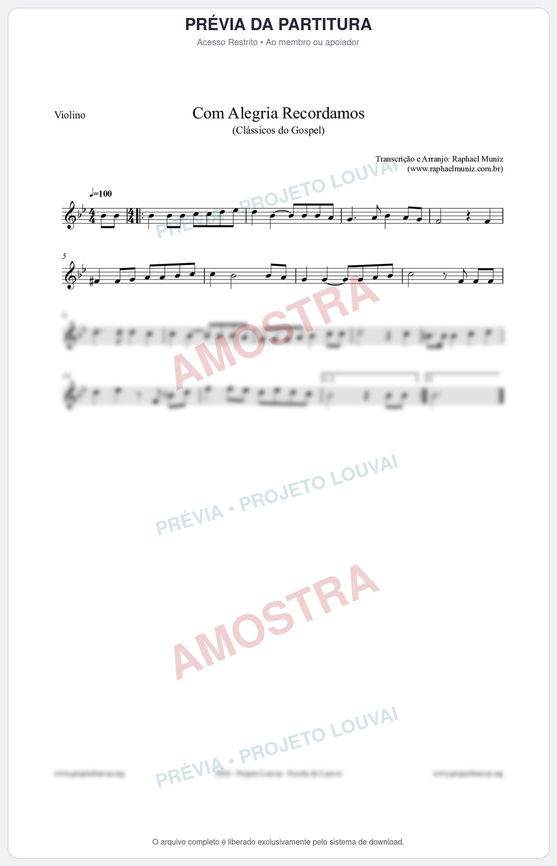 Prévia protegida da primeira página da partitura Partitura para Violino - Com Alegria Recordamos - HCC 613 - Clássicos do Gospel