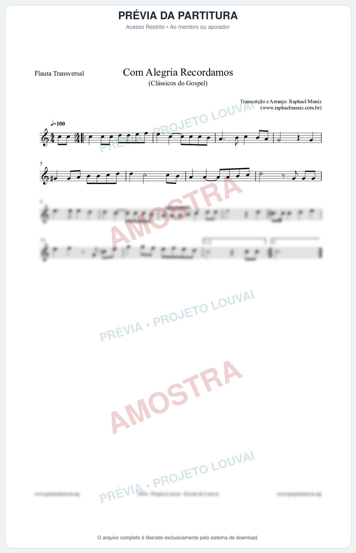 Prévia protegida da primeira página da partitura Partitura para Flauta Transversal - Com Alegria Recordamos - HCC 613 - Clássicos do Gospel