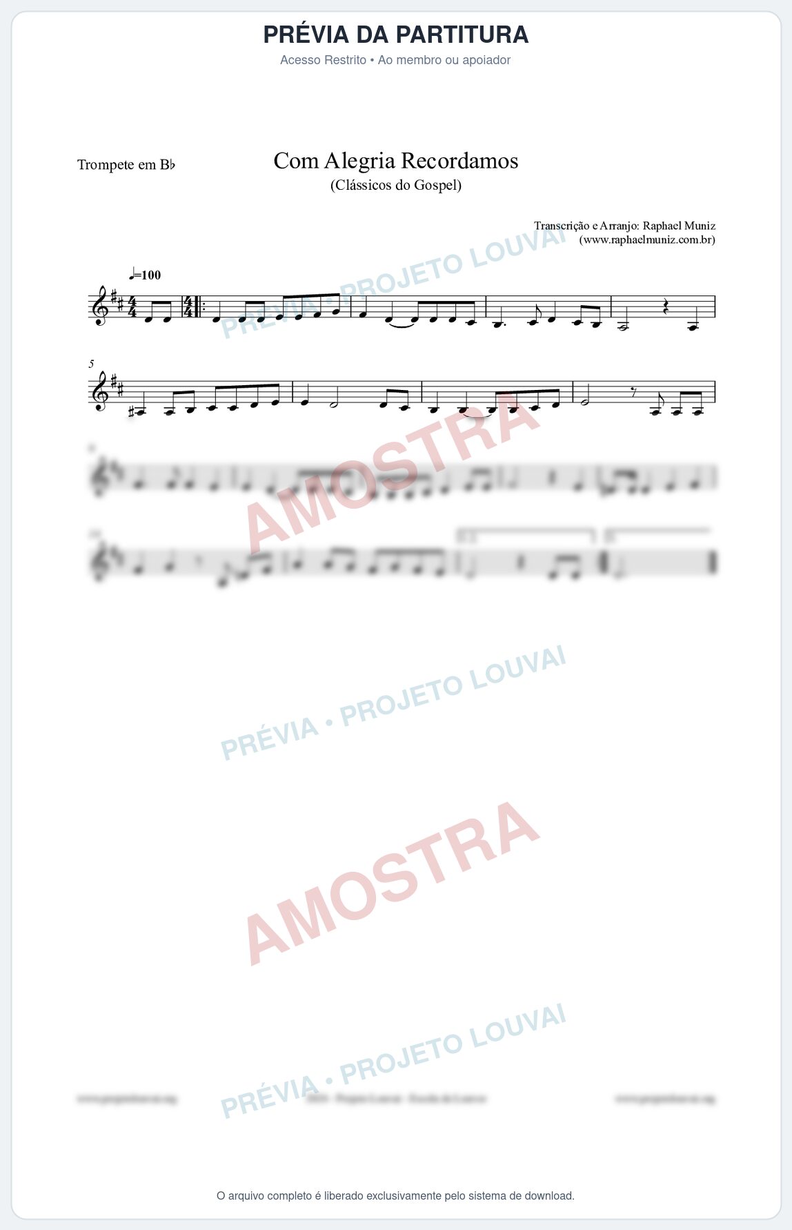 Prévia protegida da primeira página da partitura Partitura para Trompete em Bb - Com Alegria Recordamos - HCC 613 - Clássicos do Gospel