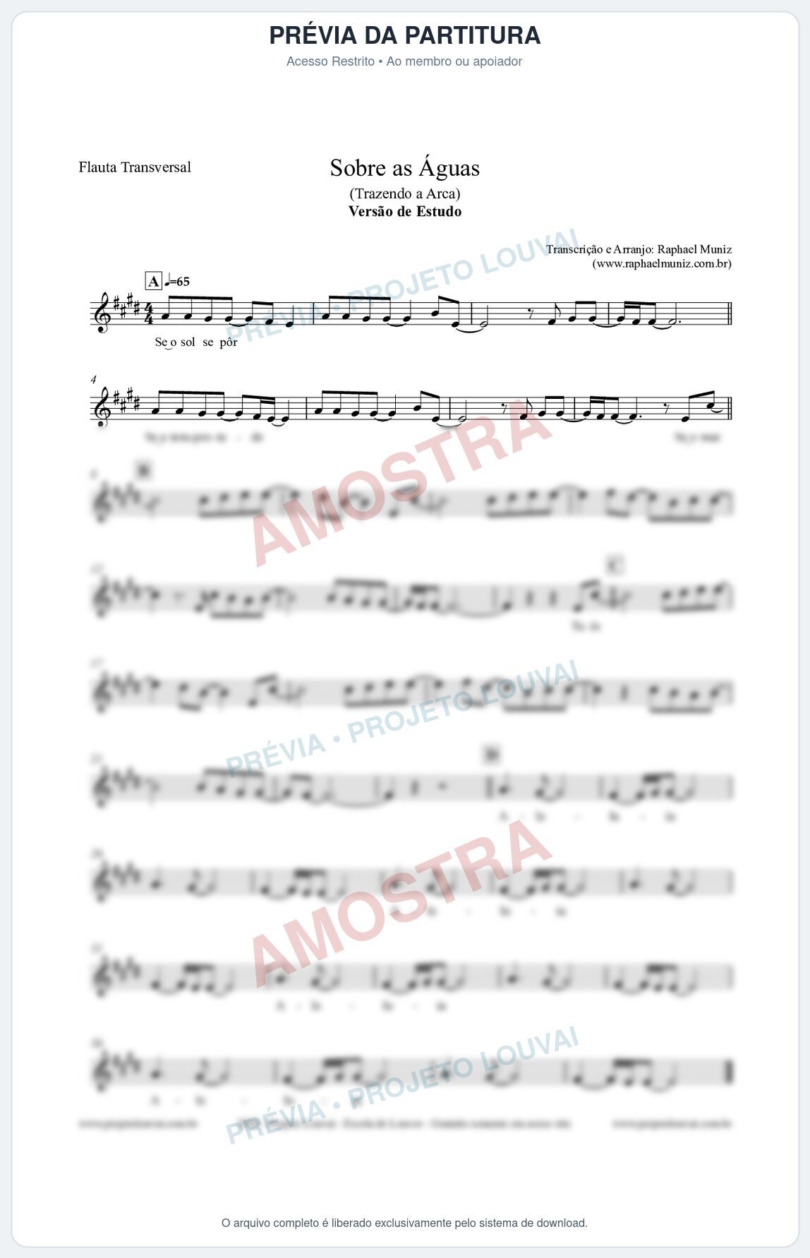 Prévia protegida da primeira página da partitura Partitura para Flauta Transversal - Sobre as Águas (Versão de Estudo) - Trazendo a Arca