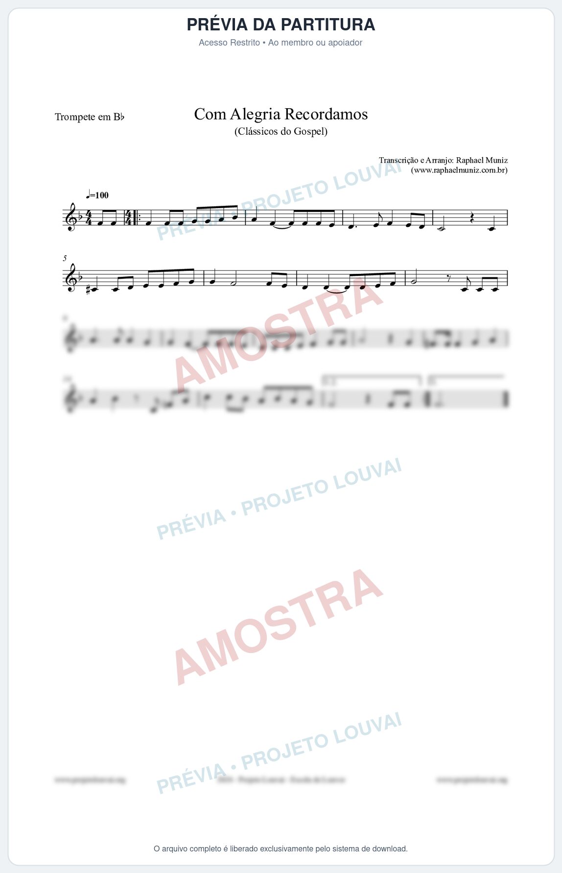 Prévia protegida da primeira página da partitura Partitura para Trompete em Bb - Com Alegria Recordamos - HCC 613 - Clássicos do Gospel