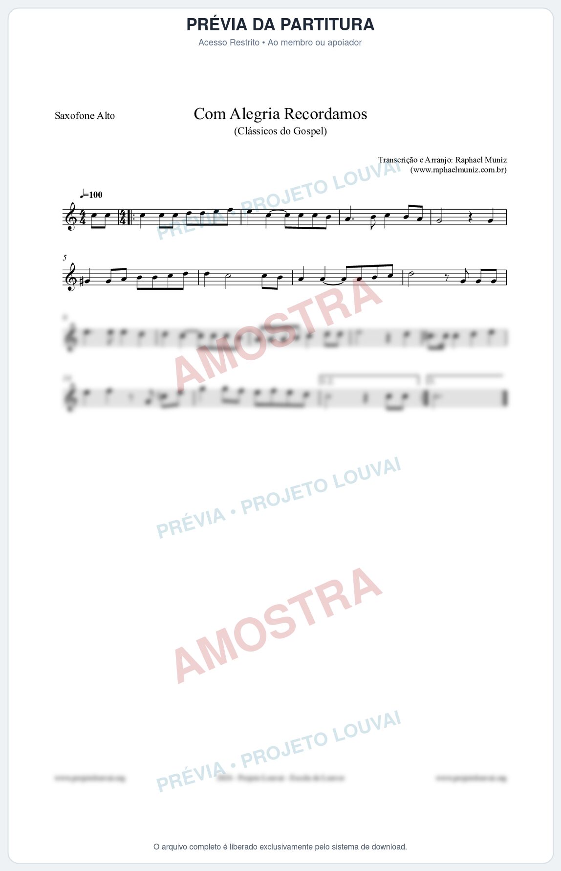 Prévia protegida da primeira página da partitura Partitura para Saxofone Alto - Com Alegria Recordamos - HCC 613 - Clássicos do Gospel