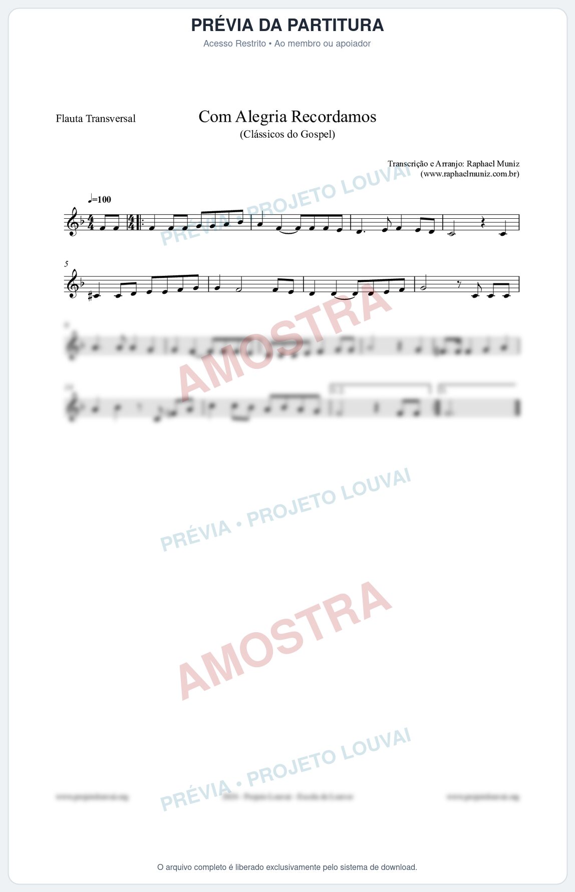 Prévia protegida da primeira página da partitura Partitura para Flauta Transversal - Com Alegria Recordamos - HCC 613 - Clássicos do Gospel