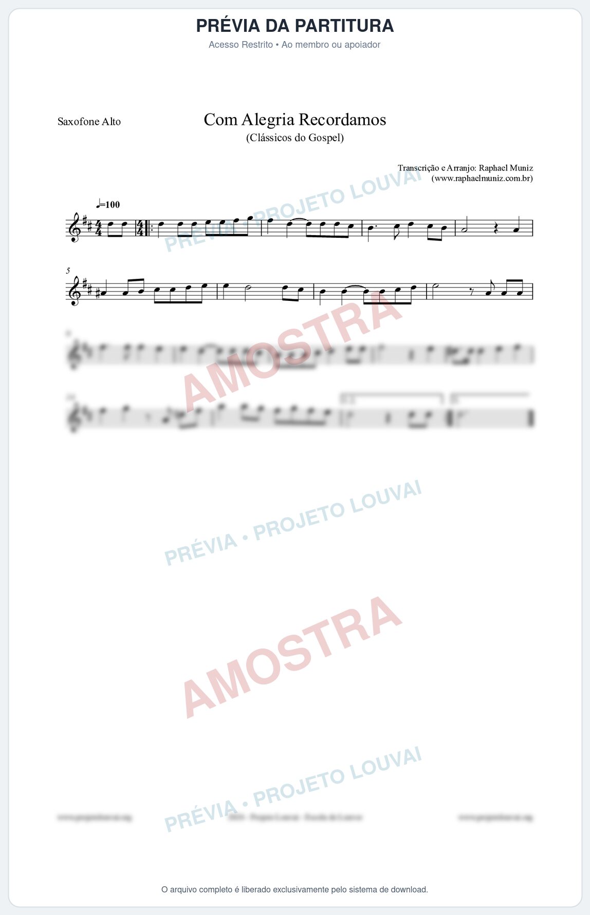 Prévia protegida da primeira página da partitura Partitura para Saxofone Alto - Com Alegria Recordamos - HCC 613 - Clássicos do Gospel